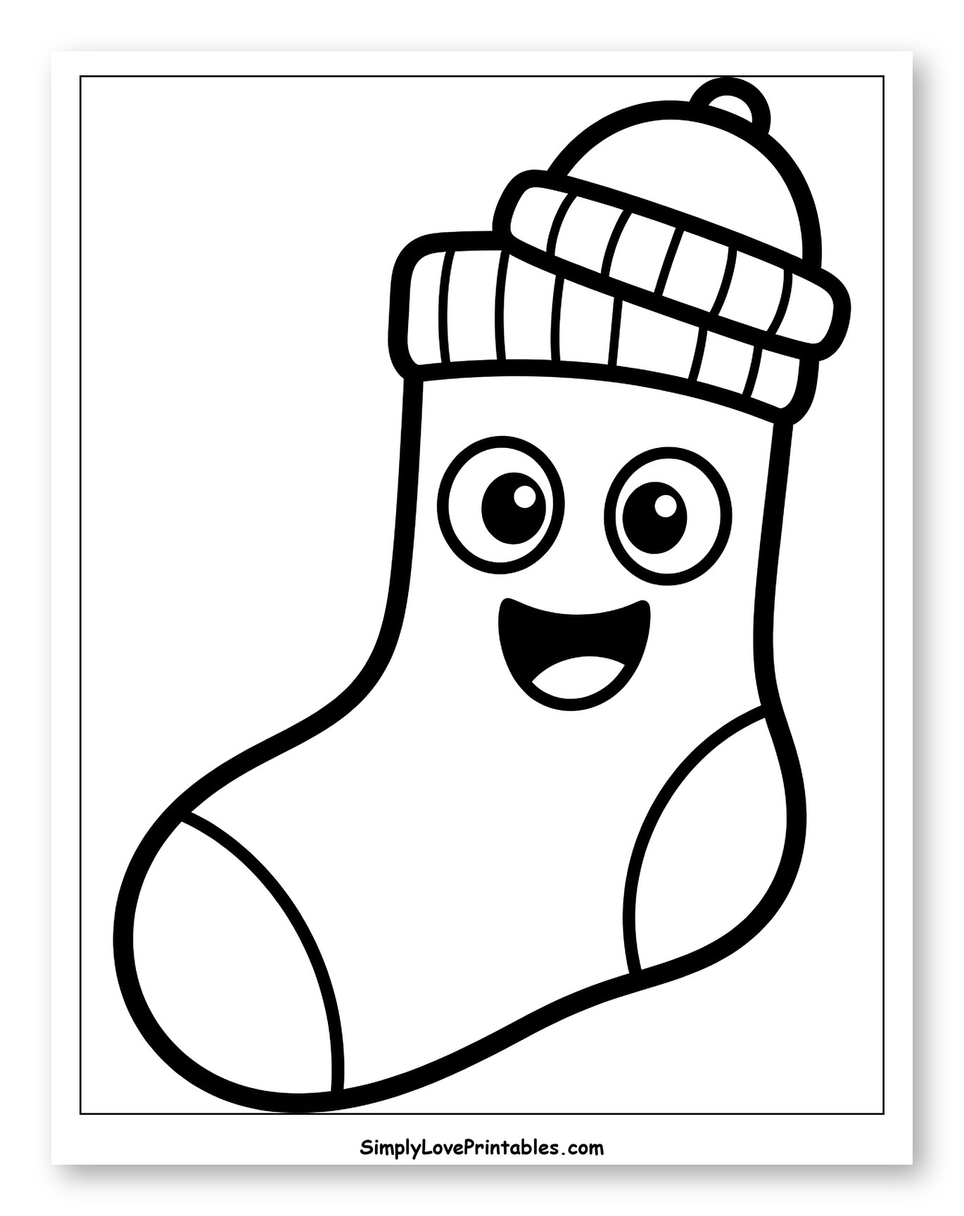 Smiling Sock Wearing a Beanie Coloring Sheet for Toddlers