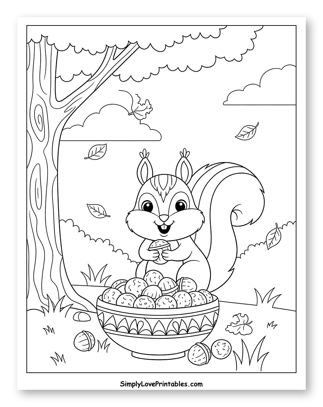 Smiling Squirrel with Full Nut Bowl