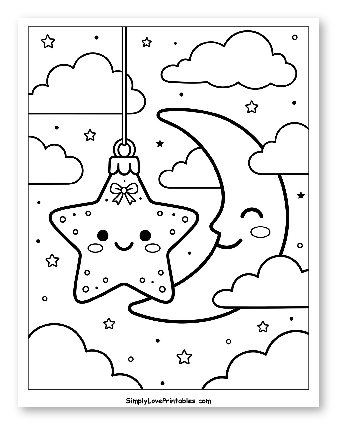 Smiling Star Ornament and Crescent Moon