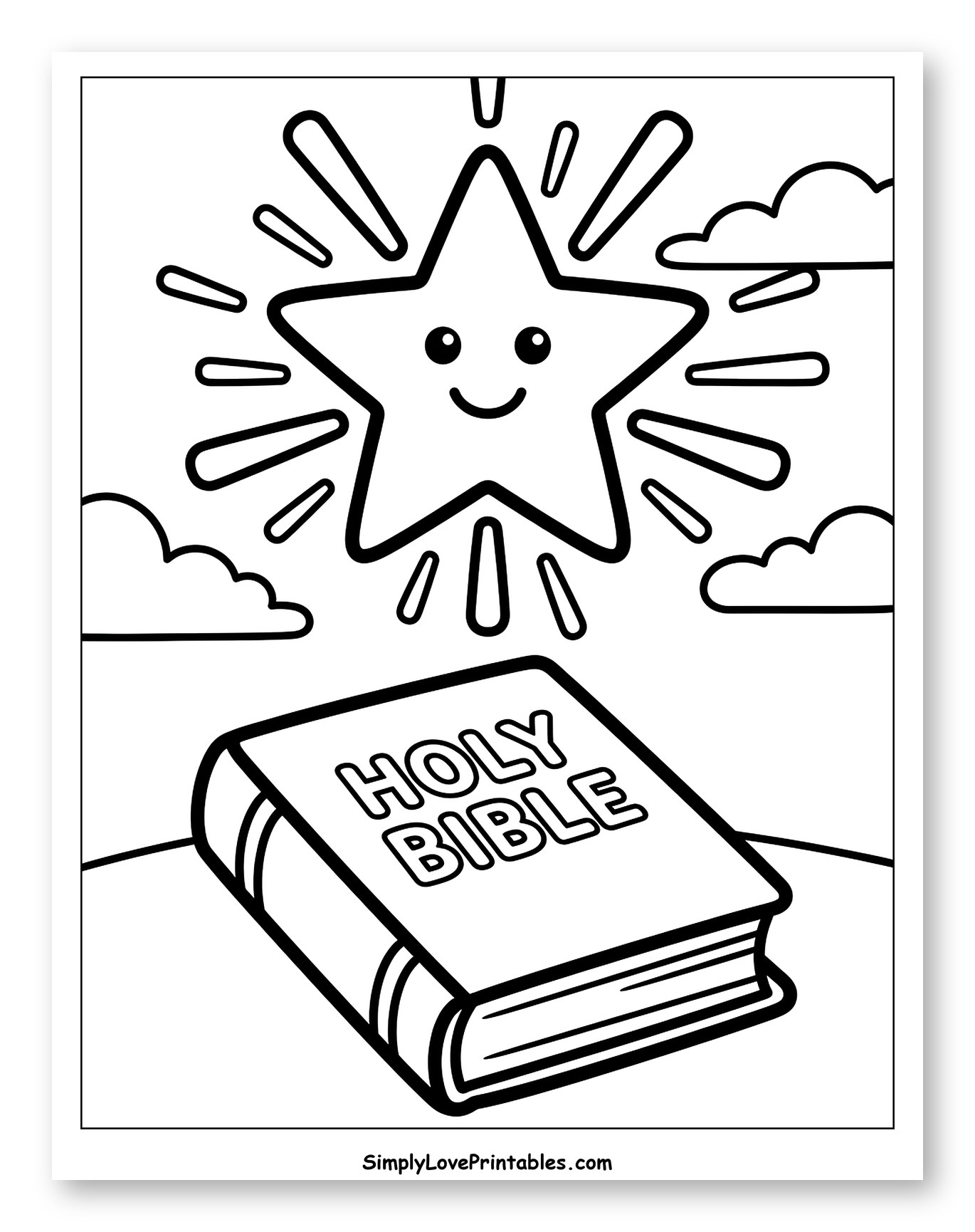 Smiling Star Shining on a Holy Bible Coloring Sheet for Toddlers