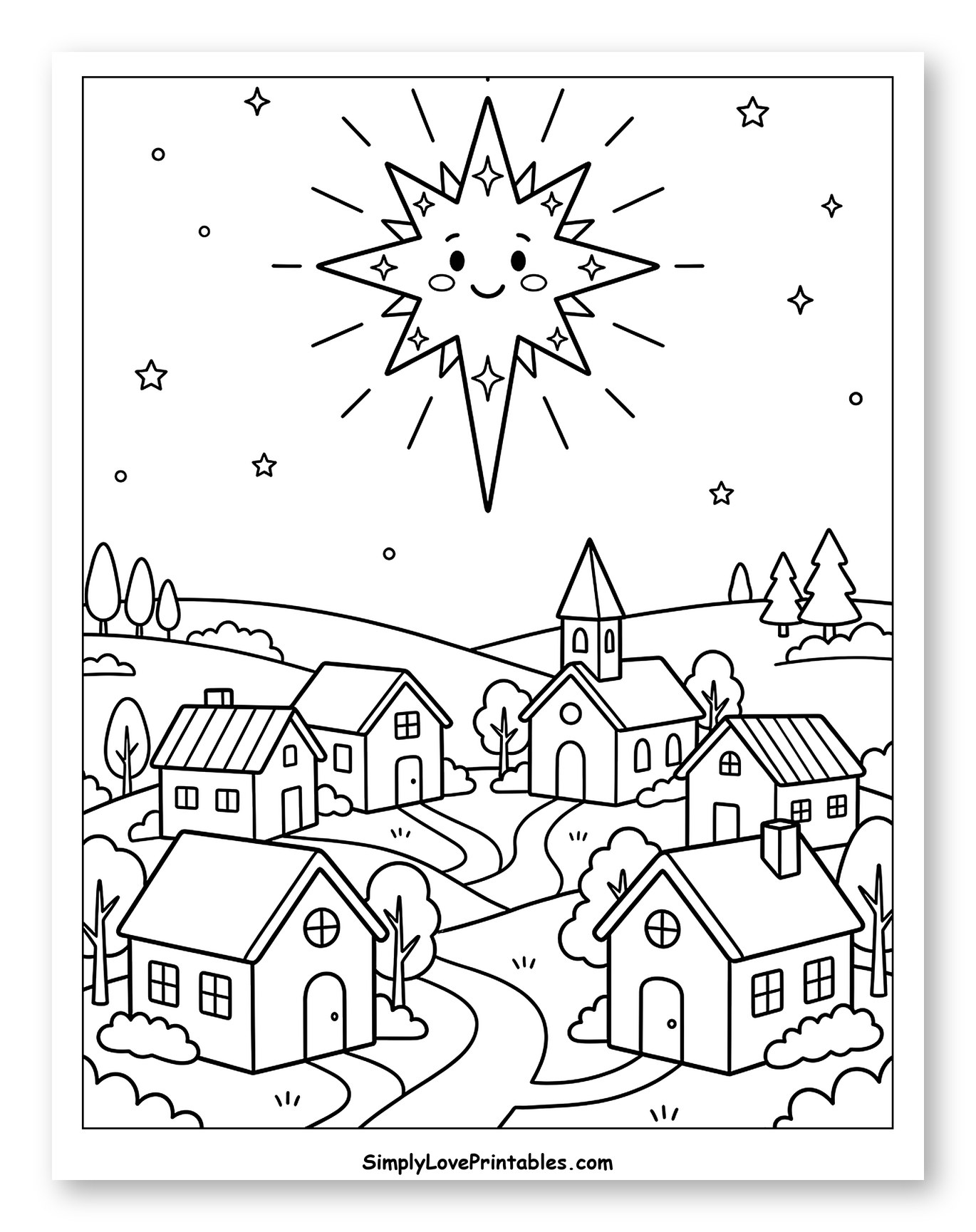 Smiling Star Shining Over a Peaceful Village