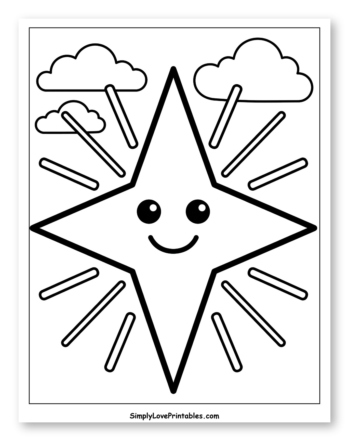 Smiling Star with Clouds and Rays