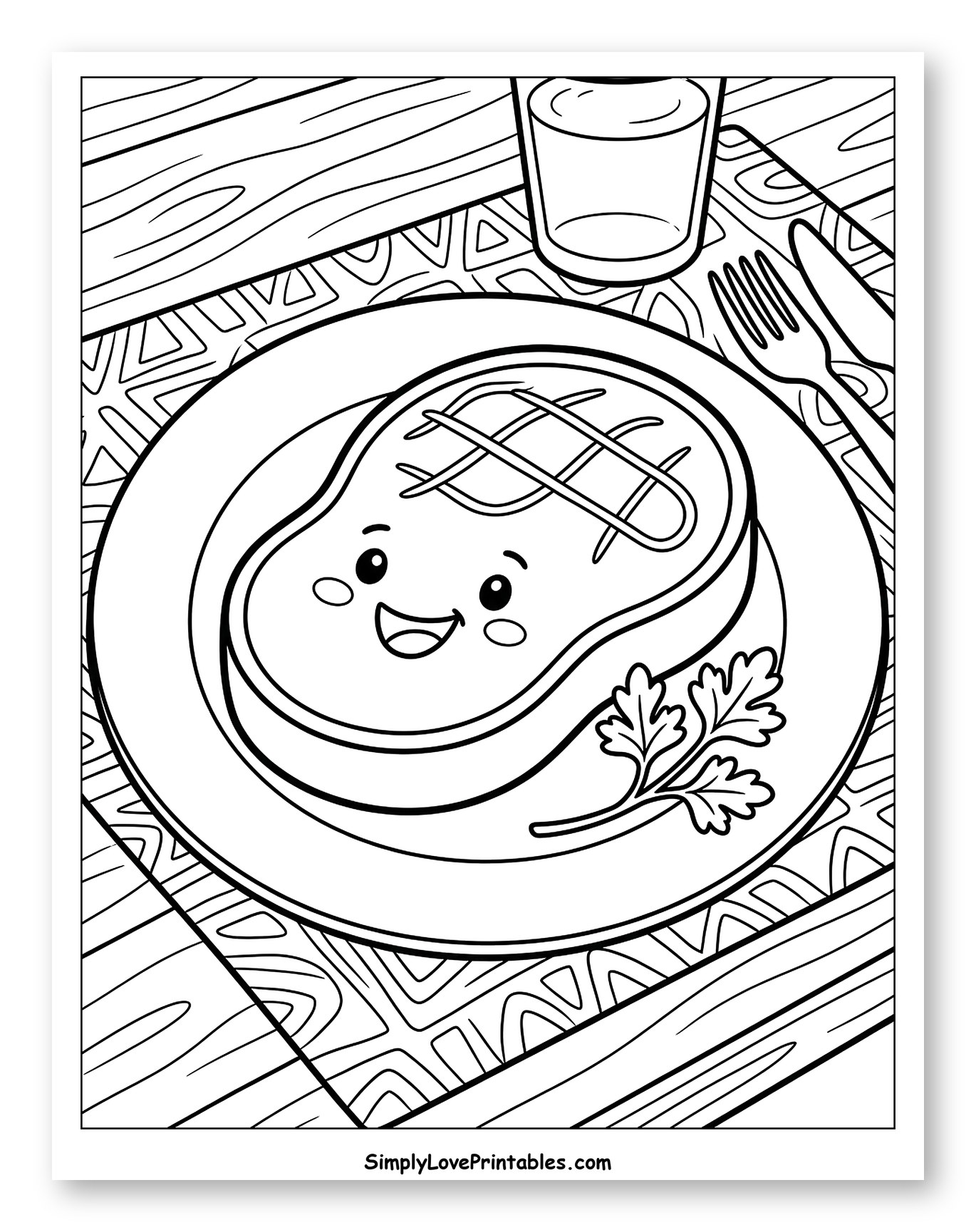 Smiling Steak with Water and Cutlery