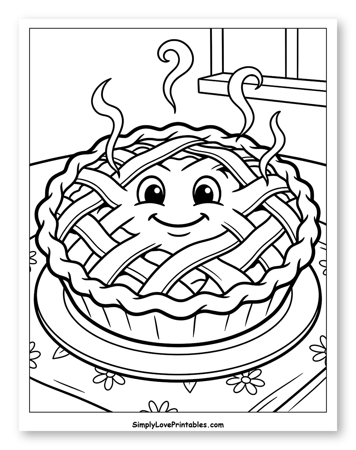 Smiling Steaming Lattice Pie to Color for Toddlers