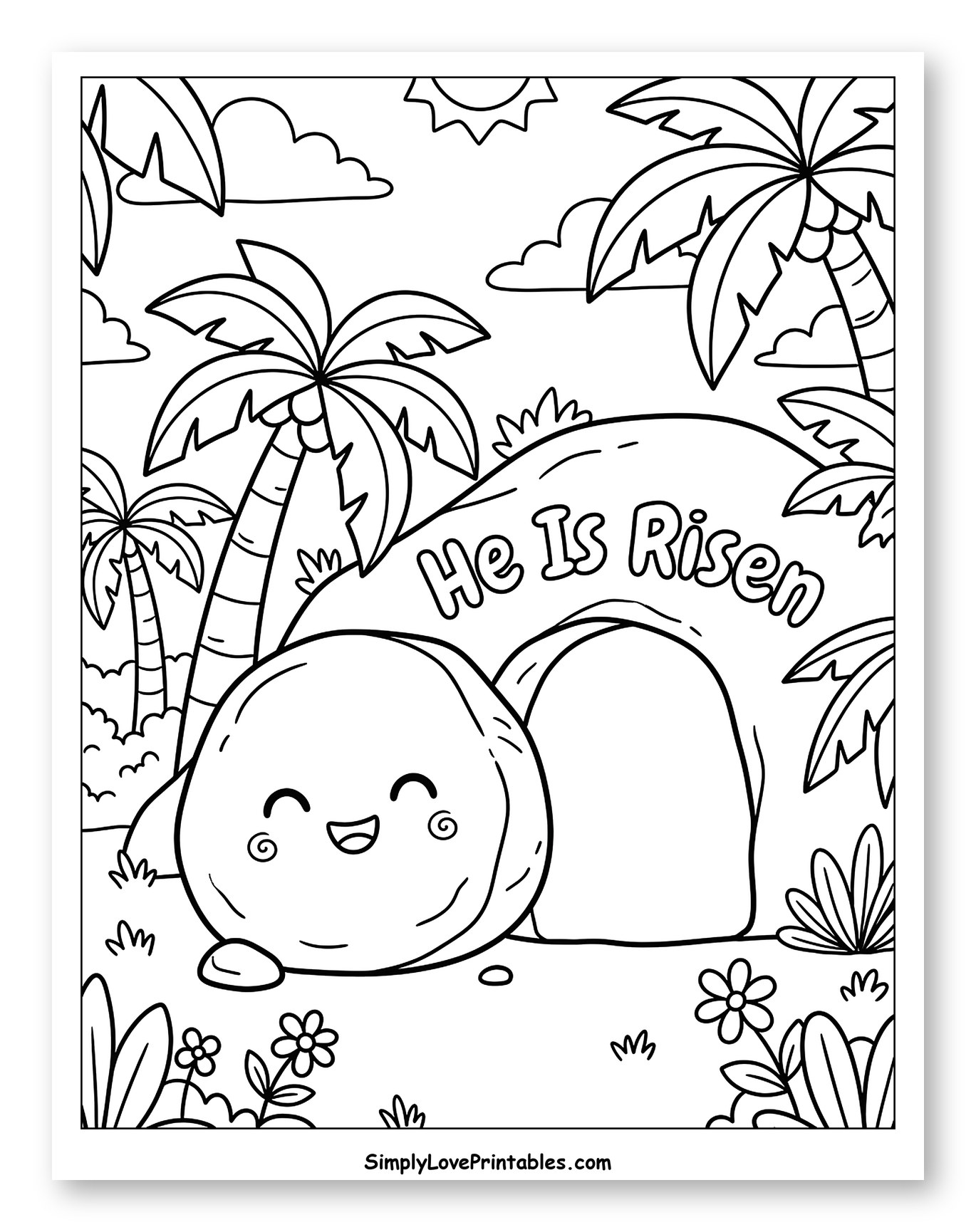 Smiling Stone by Empty Tomb, He Is Risen to Color for Kids
