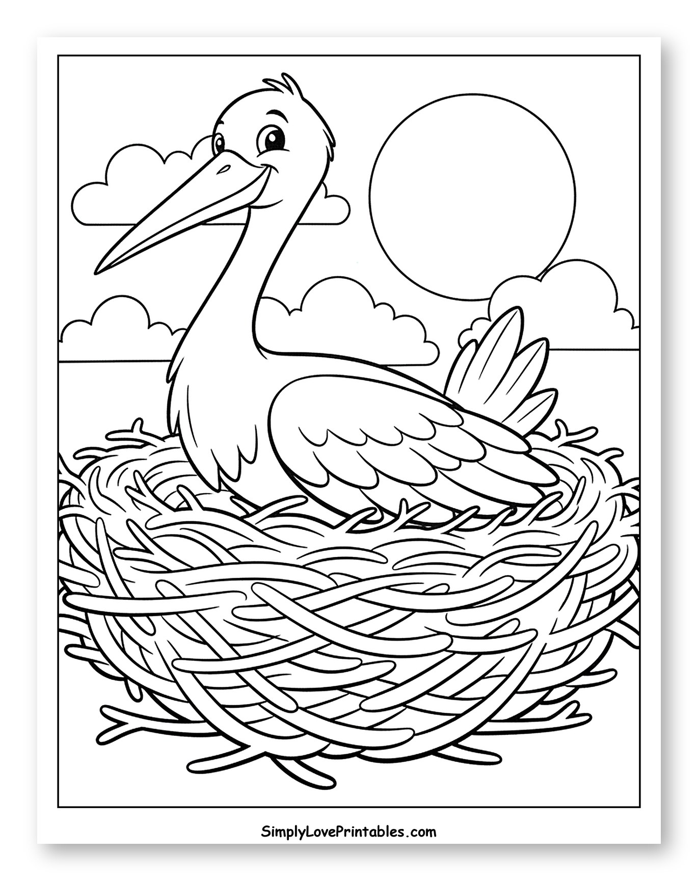 Smiling Stork in its Cozy Nest