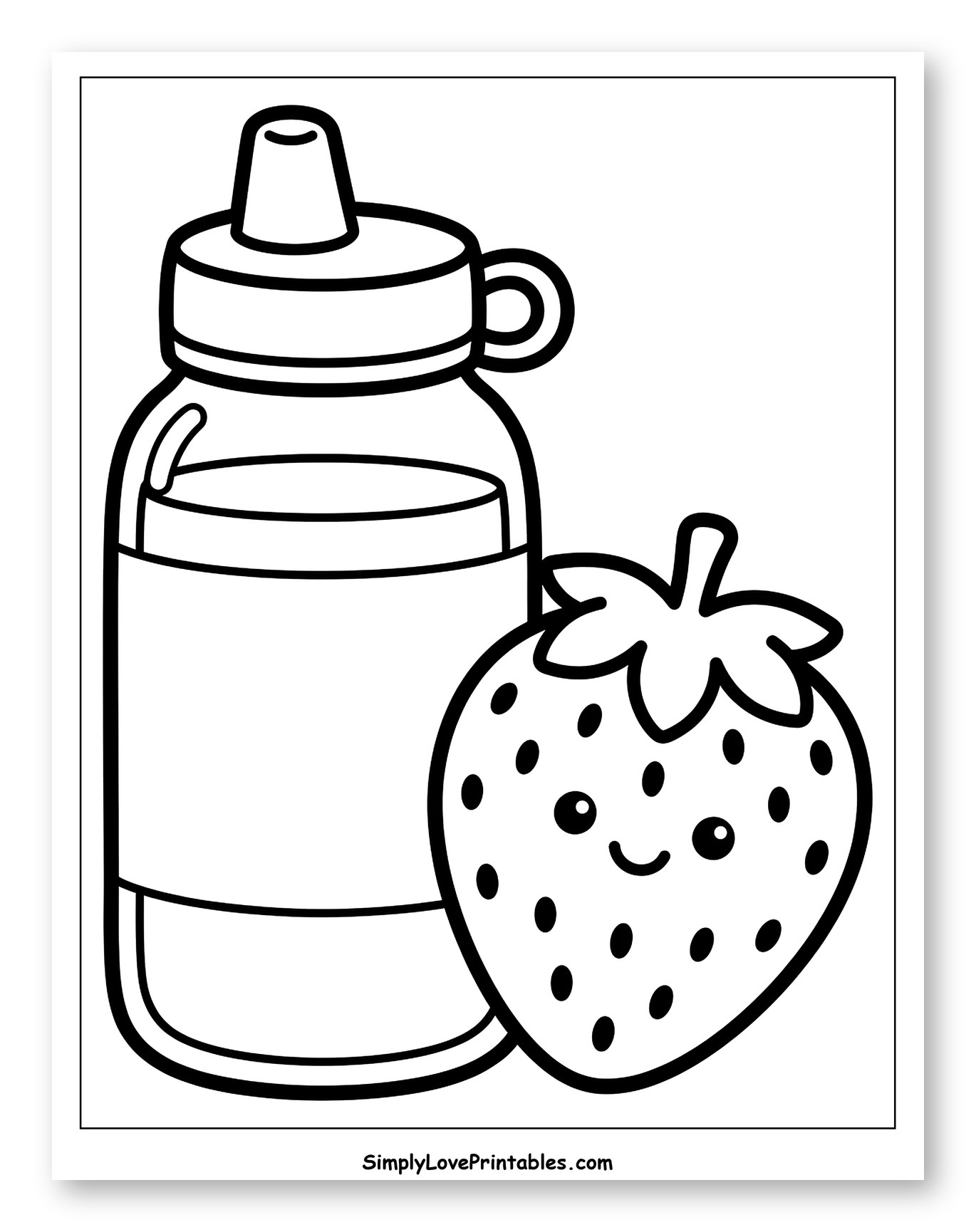 Smiling Strawberry with a Squeeze Bottle to Color for Toddlers