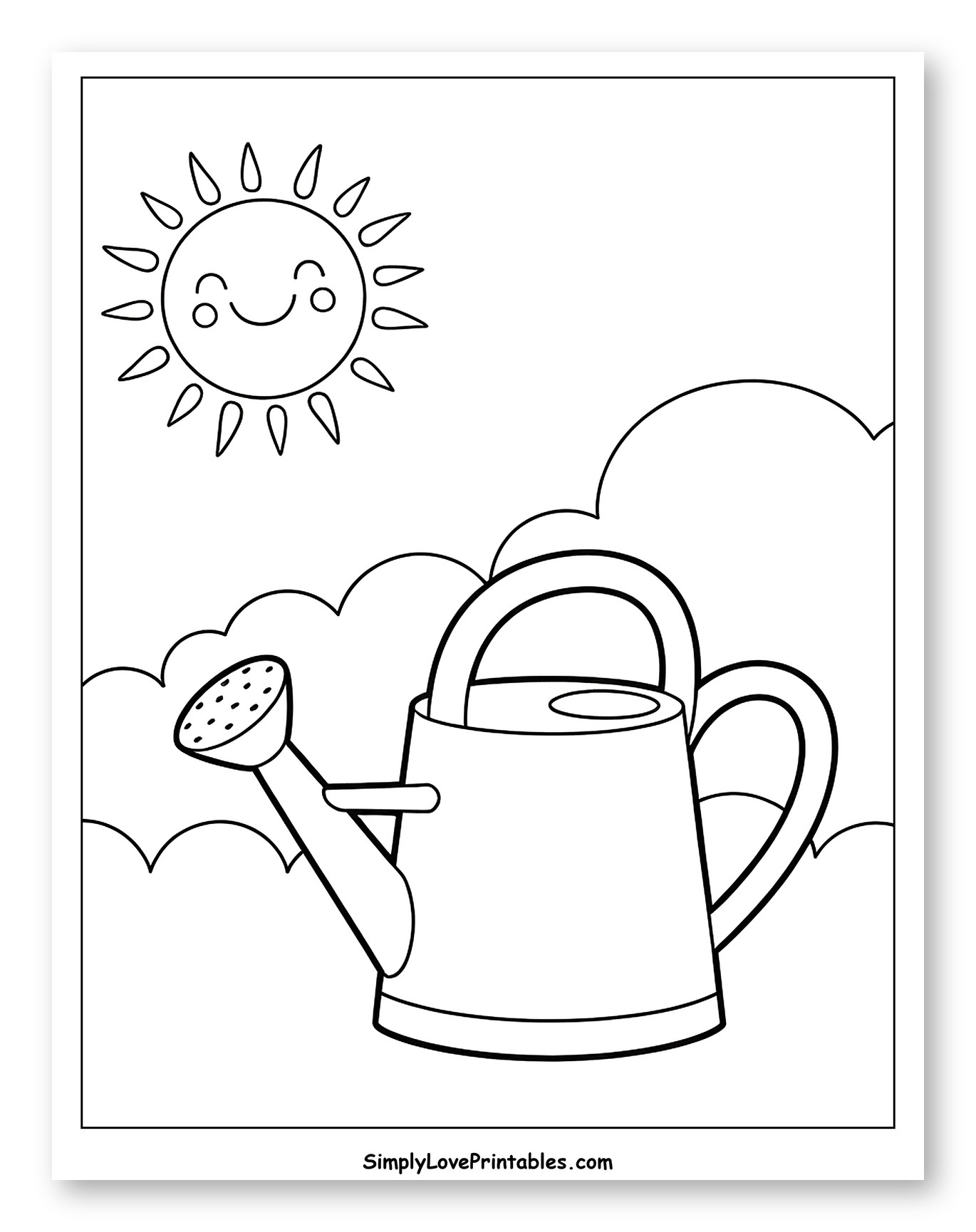 Smiling Sun and Watering Can with Clouds