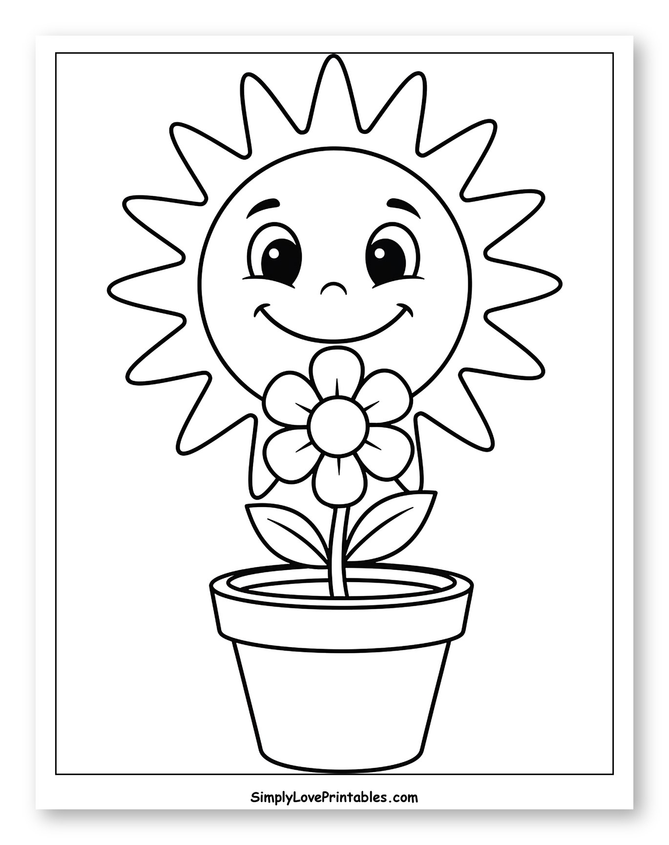 Smiling Sun Holding Flower in a Pot