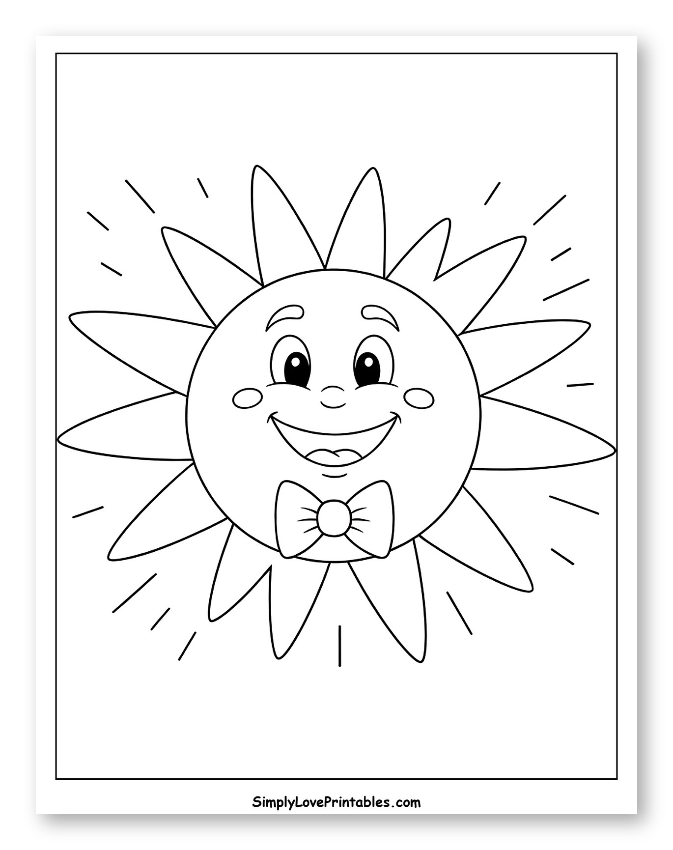 Smiling Sun Wearing a Bow Tie Coloring Page for Kids