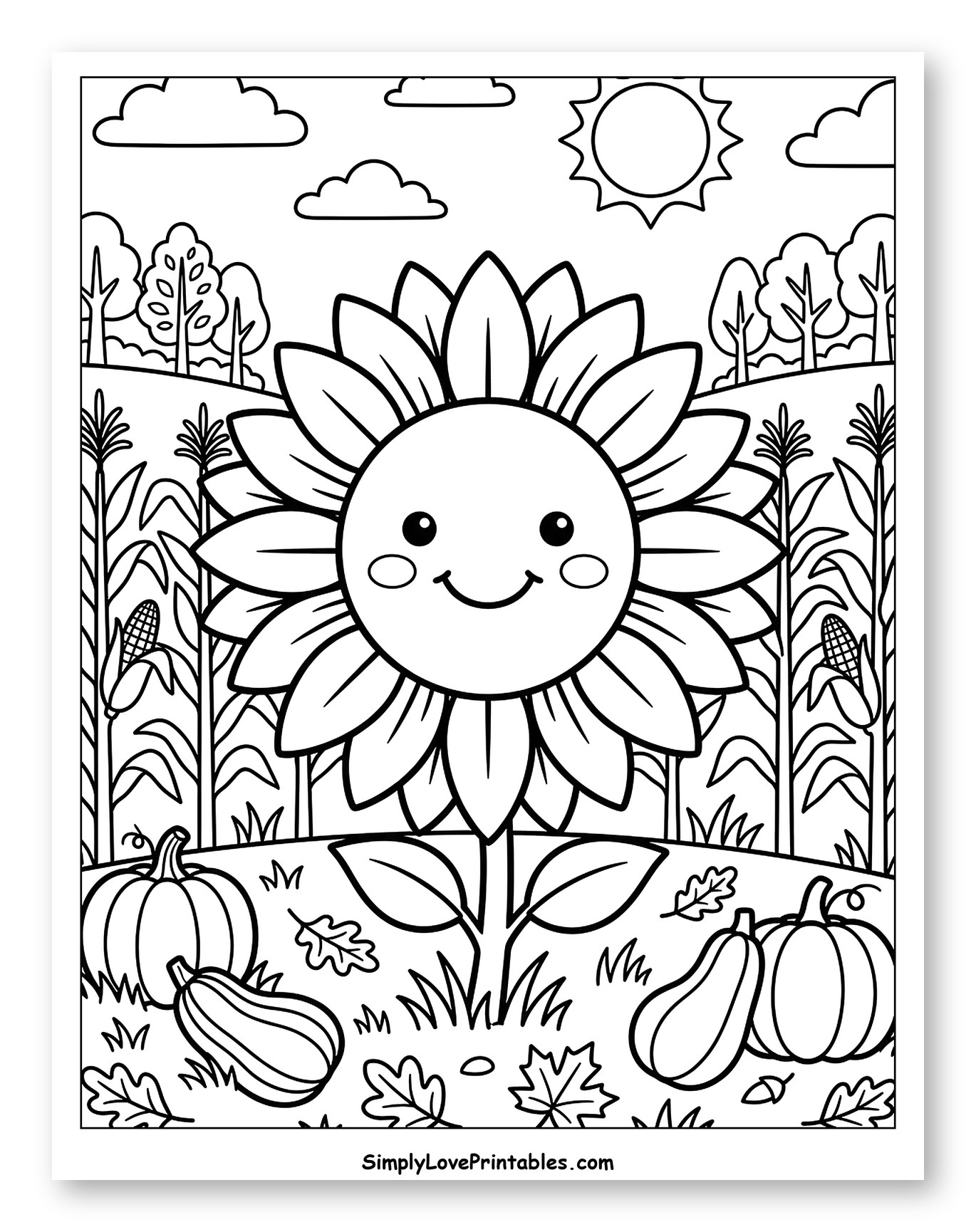 Smiling Sunflower in an Autumn Harvest Field
