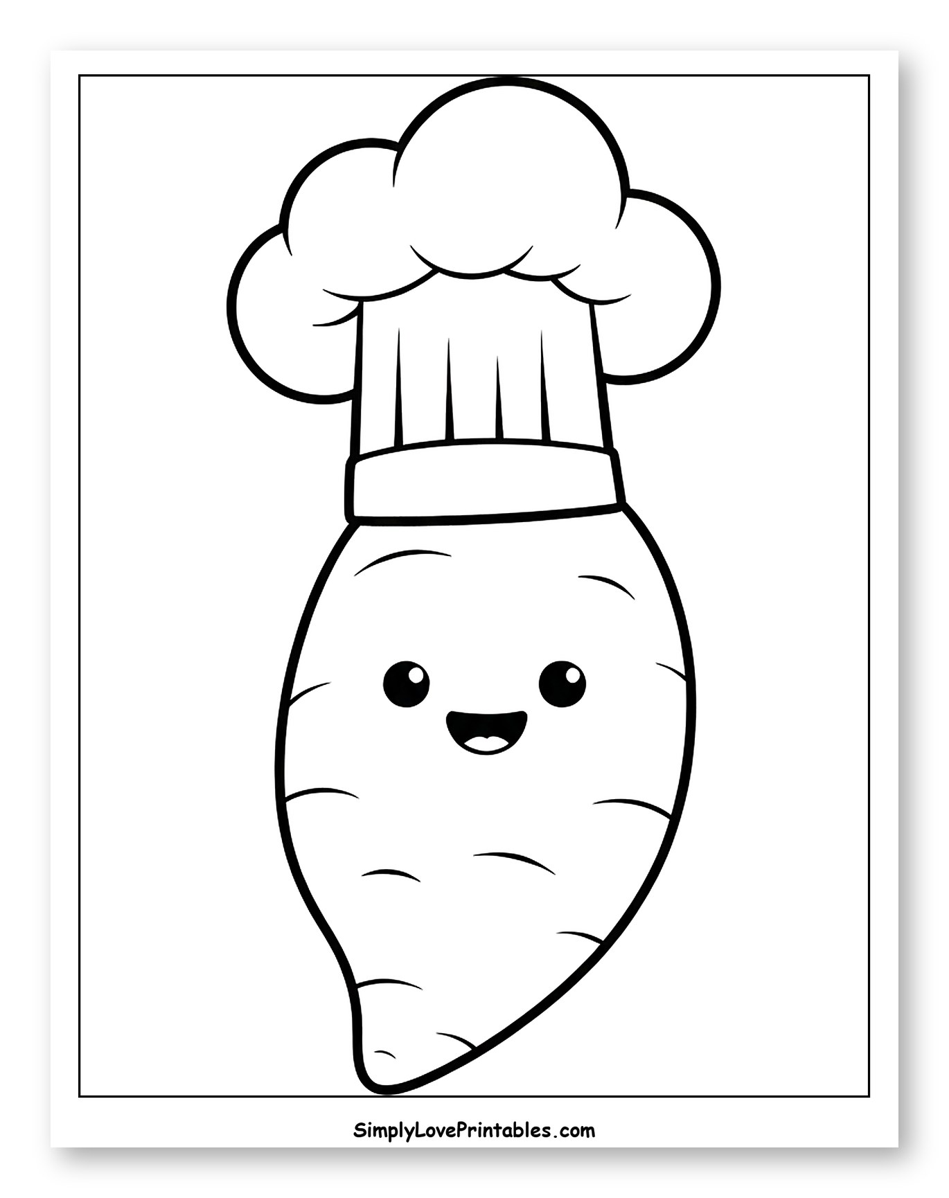 Smiling Sweet Potato Wearing Chef Hat Coloring Page for Toddlers