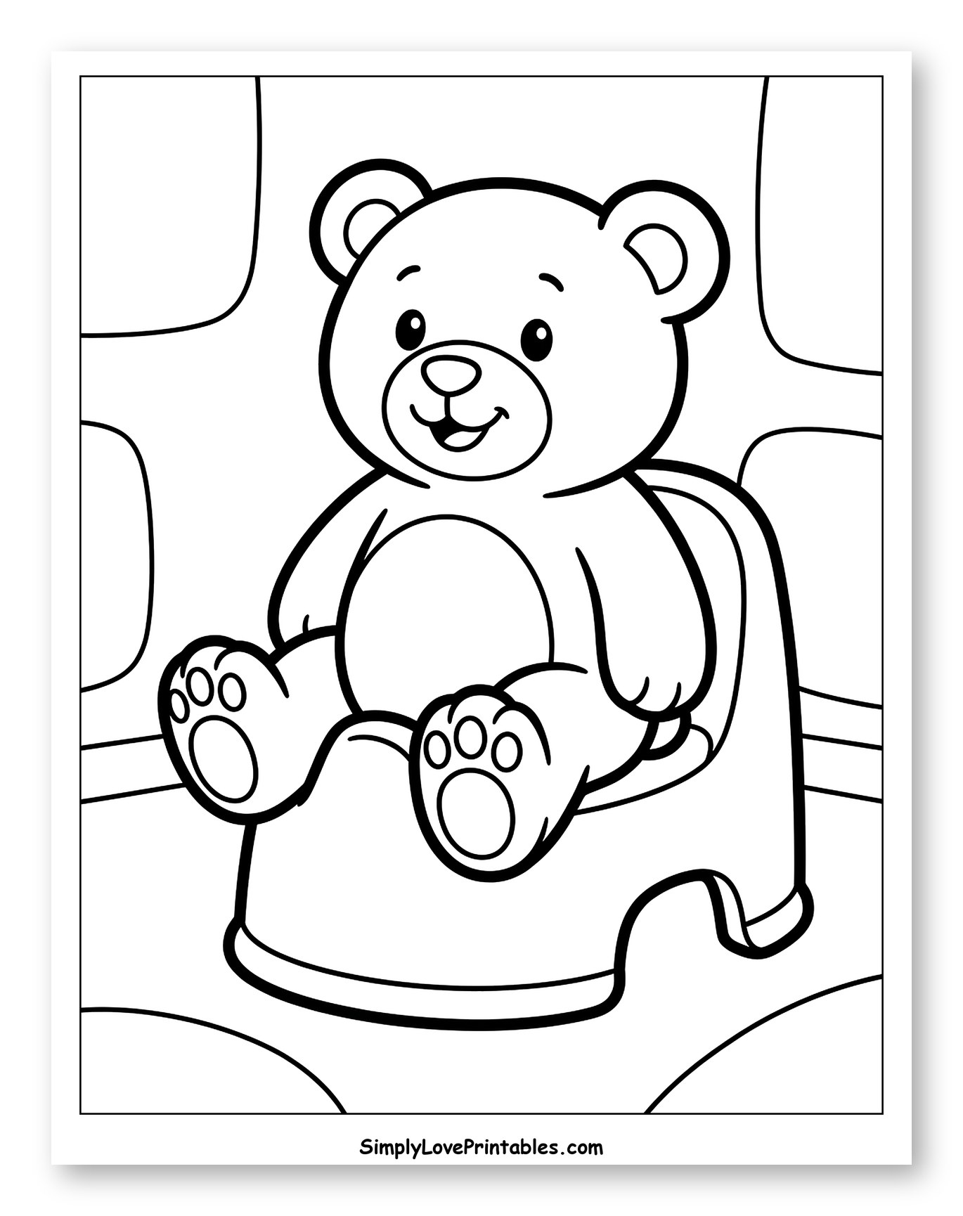 Smiling Teddy Bear Potty Training Coloring Page for Toddlers