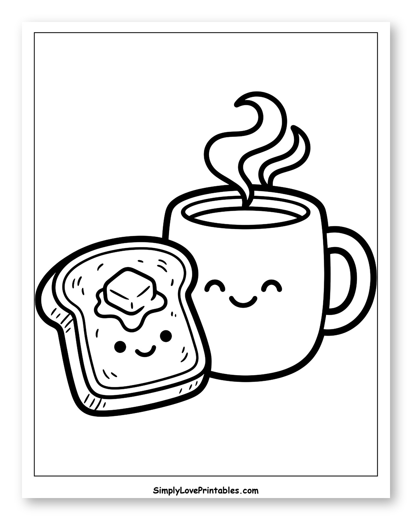 Smiling Toast and Warm Coffee Mug to Color for Toddlers