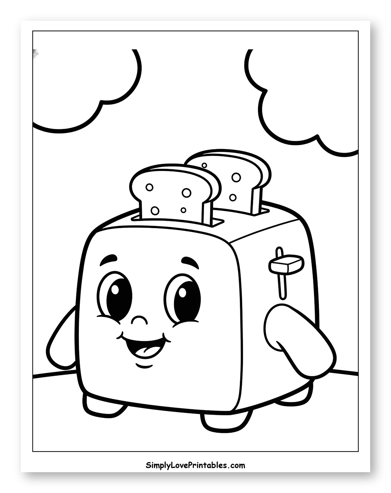 Smiling Toaster with Freshly Popped Toast to Color for Toddlers