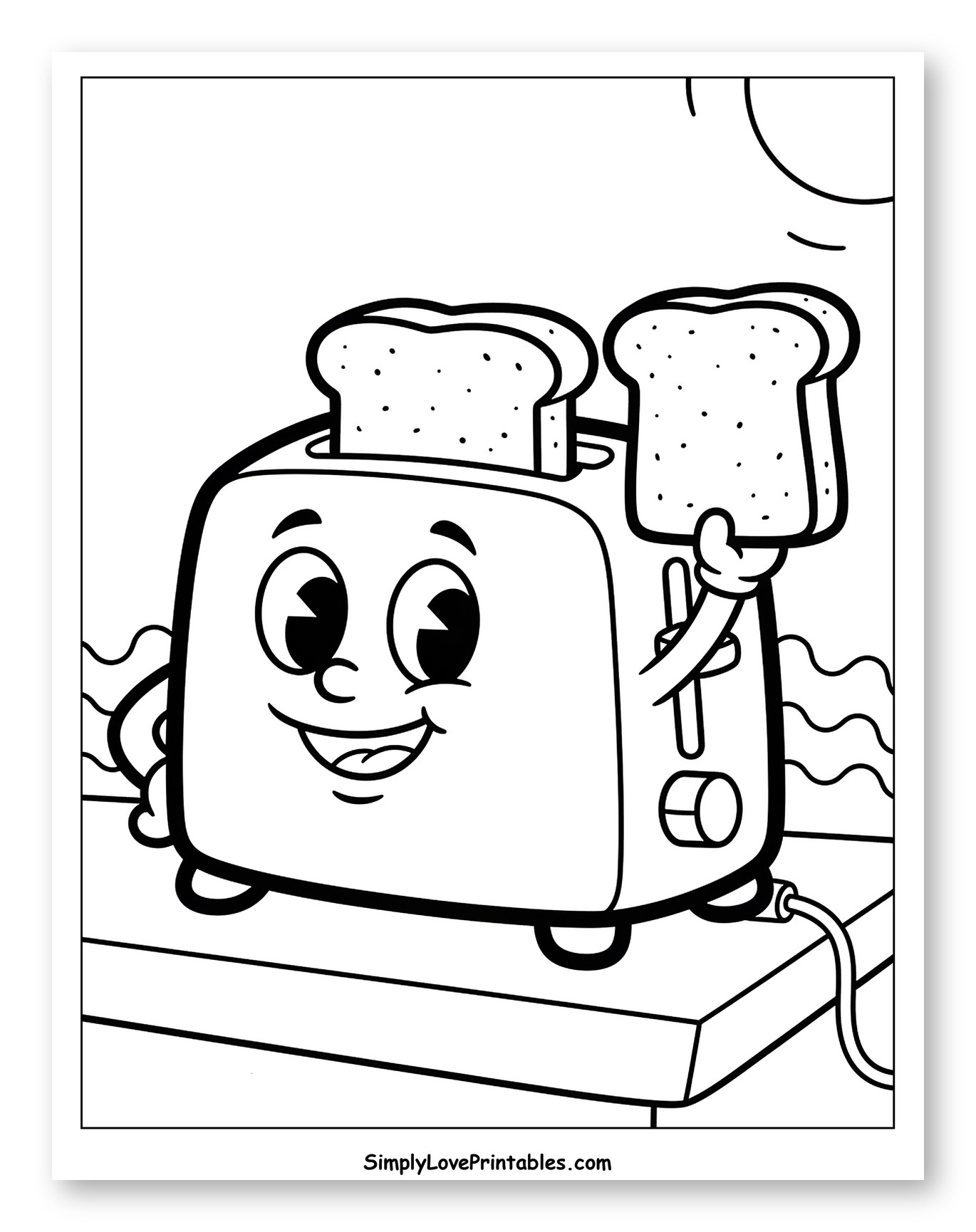 Smiling Toaster with Freshly Toasted Bread Coloring Sheet for Toddlers