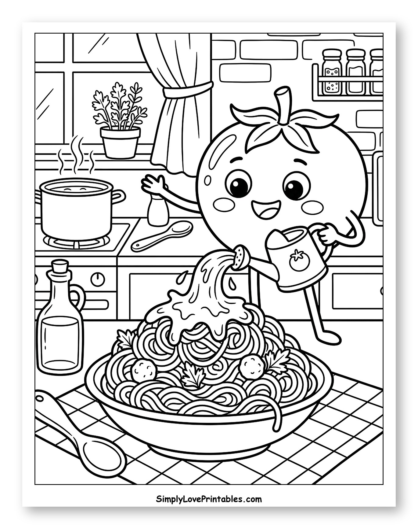 Smiling Tomato Watering Spaghetti with Sauce