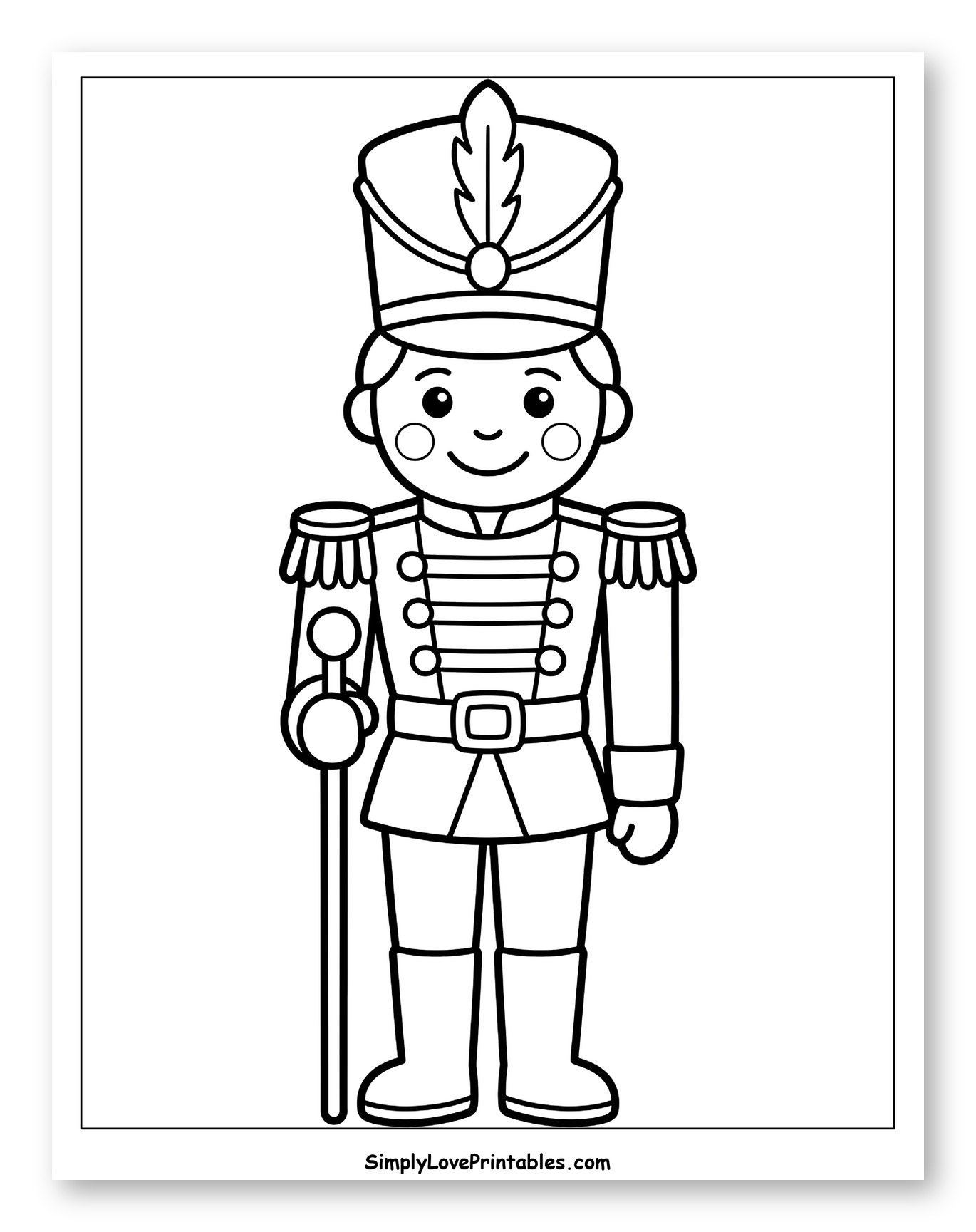 Smiling Toy Soldier Standing with a Staff Coloring Sheet for Toddlers