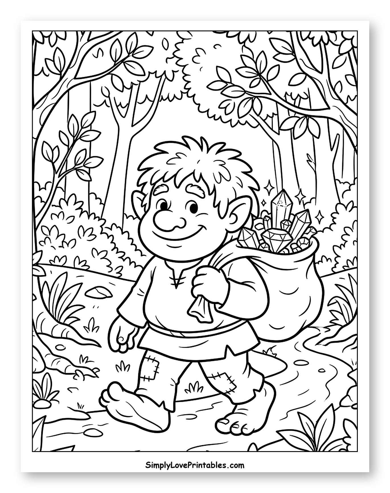 Smiling Troll Walking with a Sack of Gems