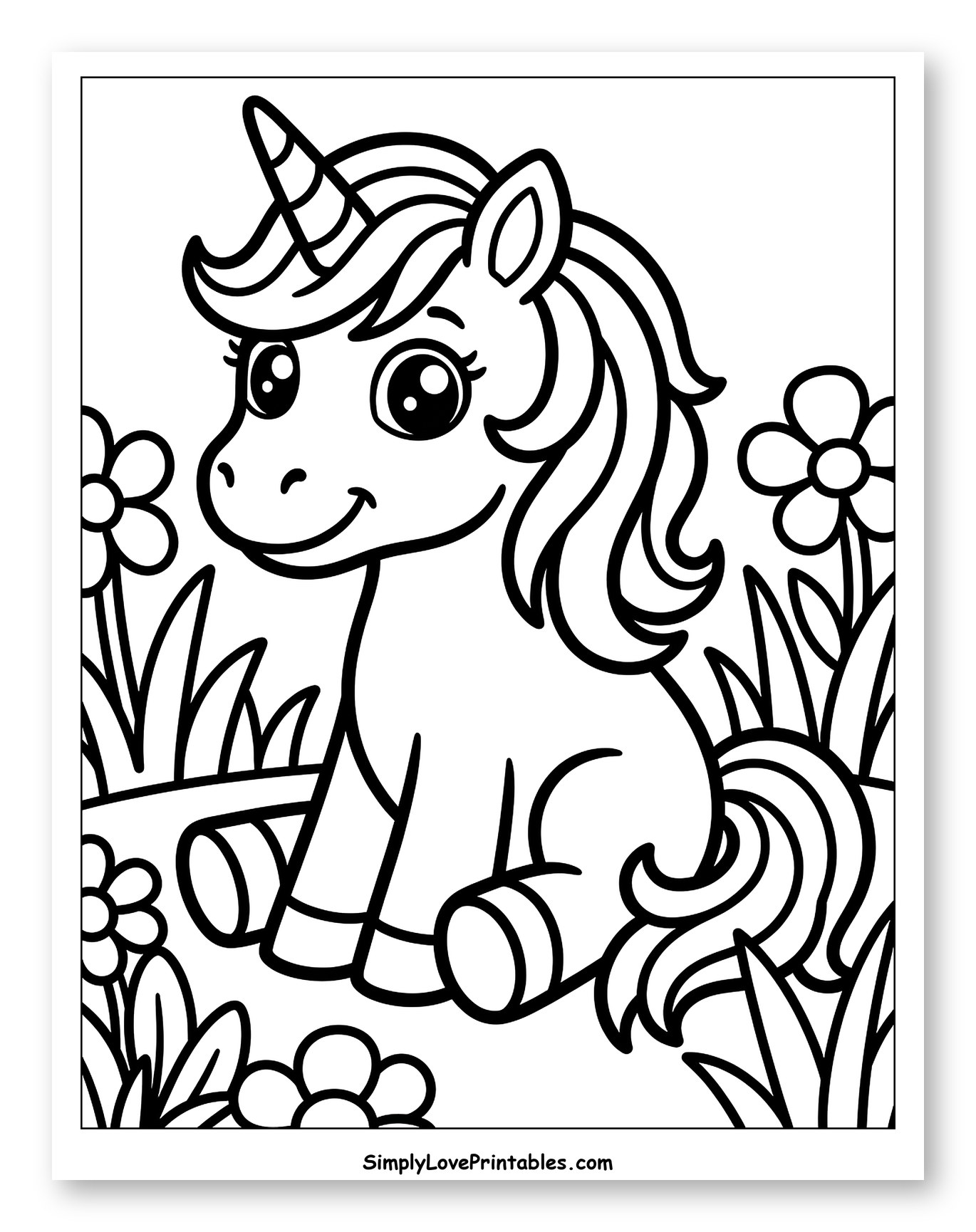 Smiling Unicorn in a Flowery Meadow