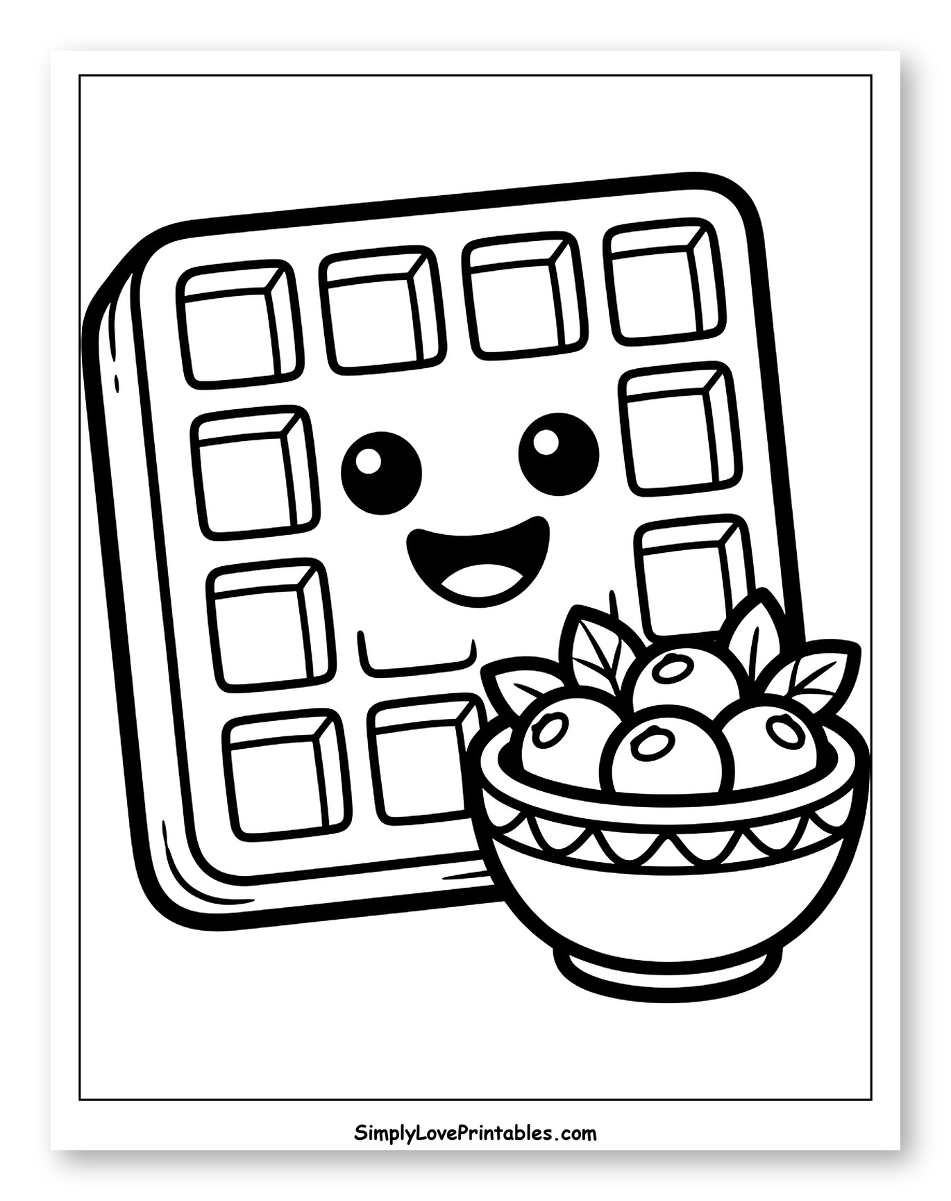 Smiling Waffle and Blueberries in Bowl