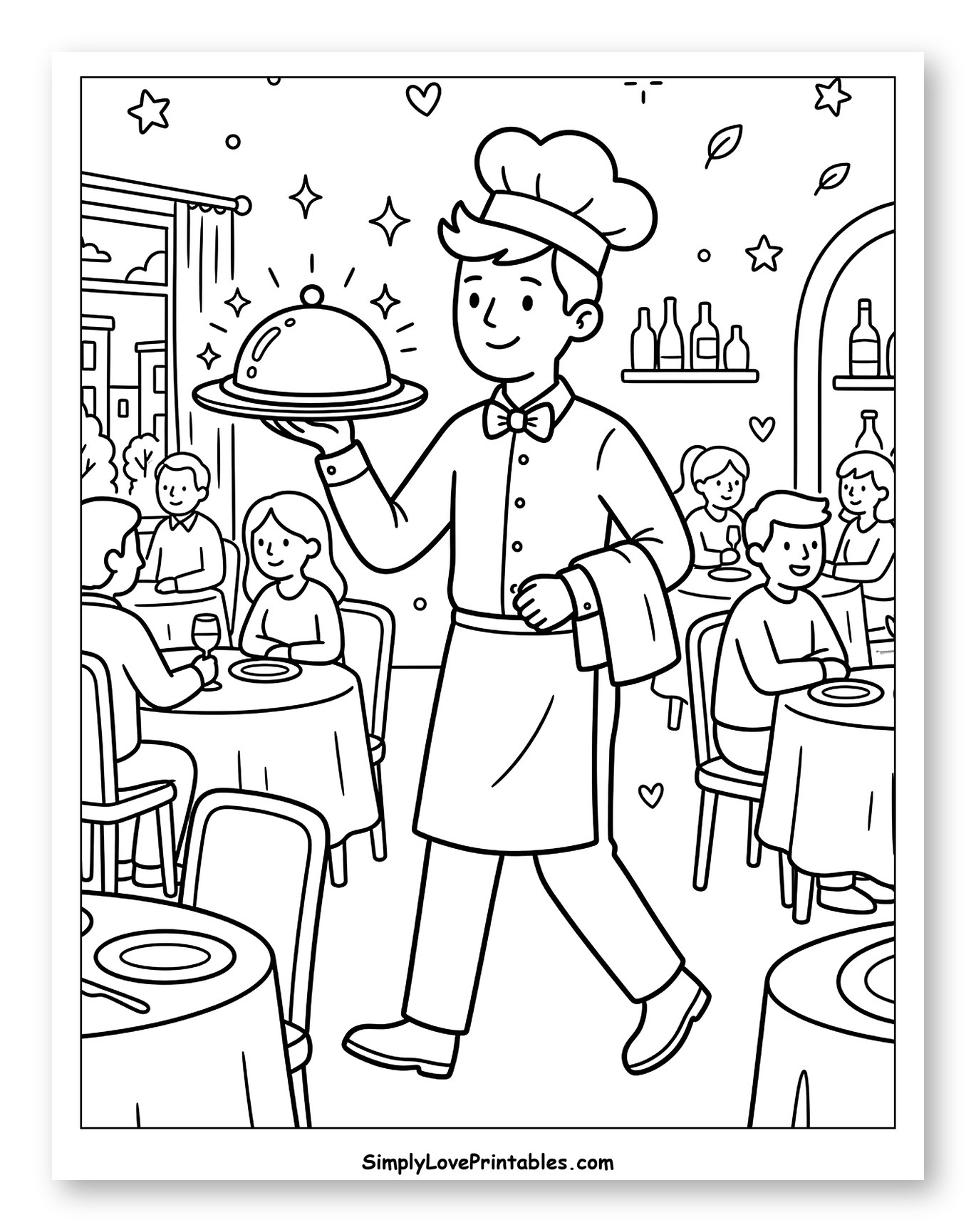 Smiling Waiter Serving Food in a Restaurant to Color for Adults