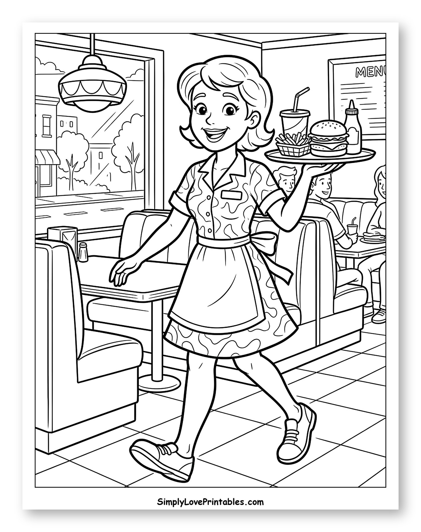 Smiling Waitress Serving Food at a Diner