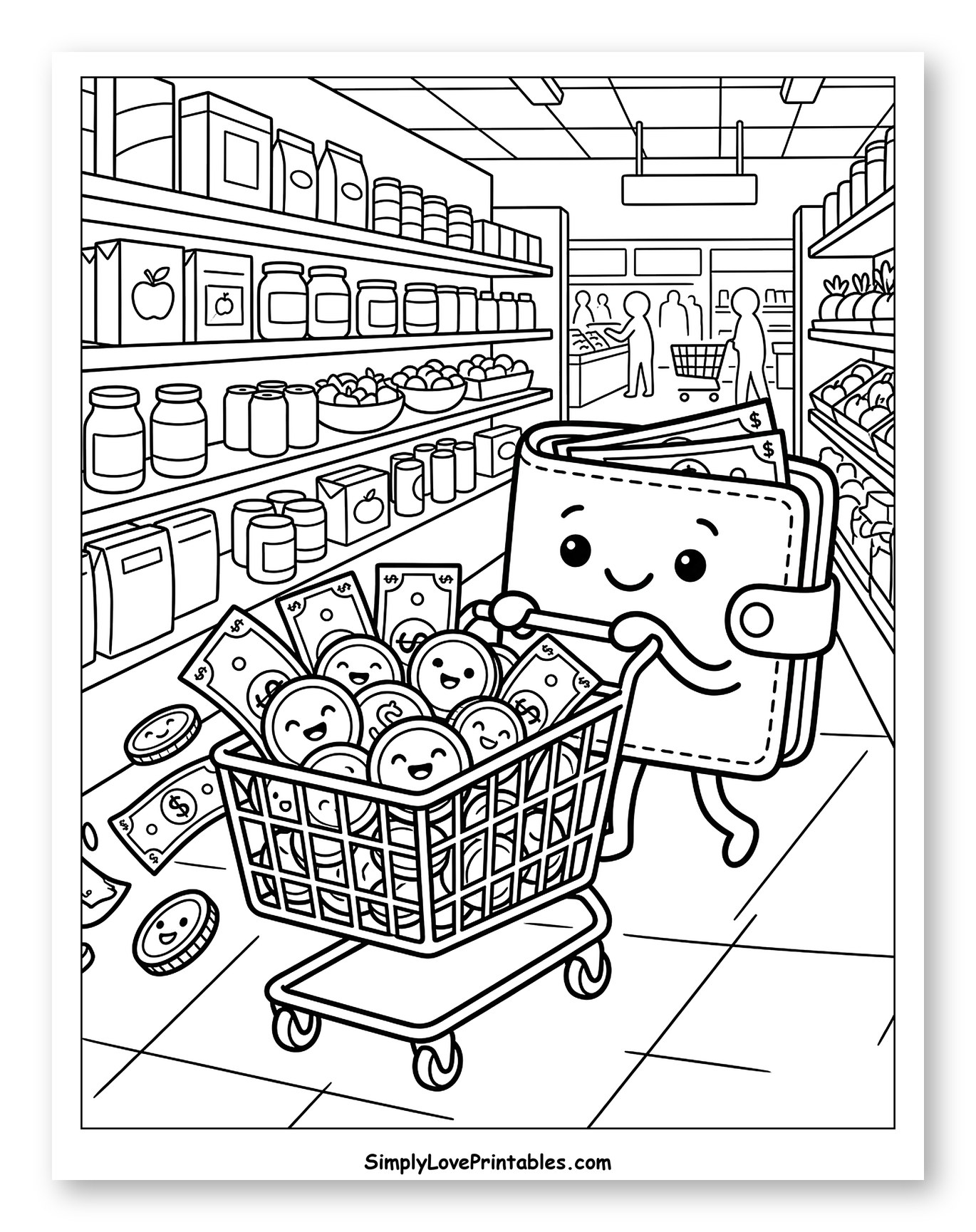 Smiling Wallet with Shopping Cart Full of Money