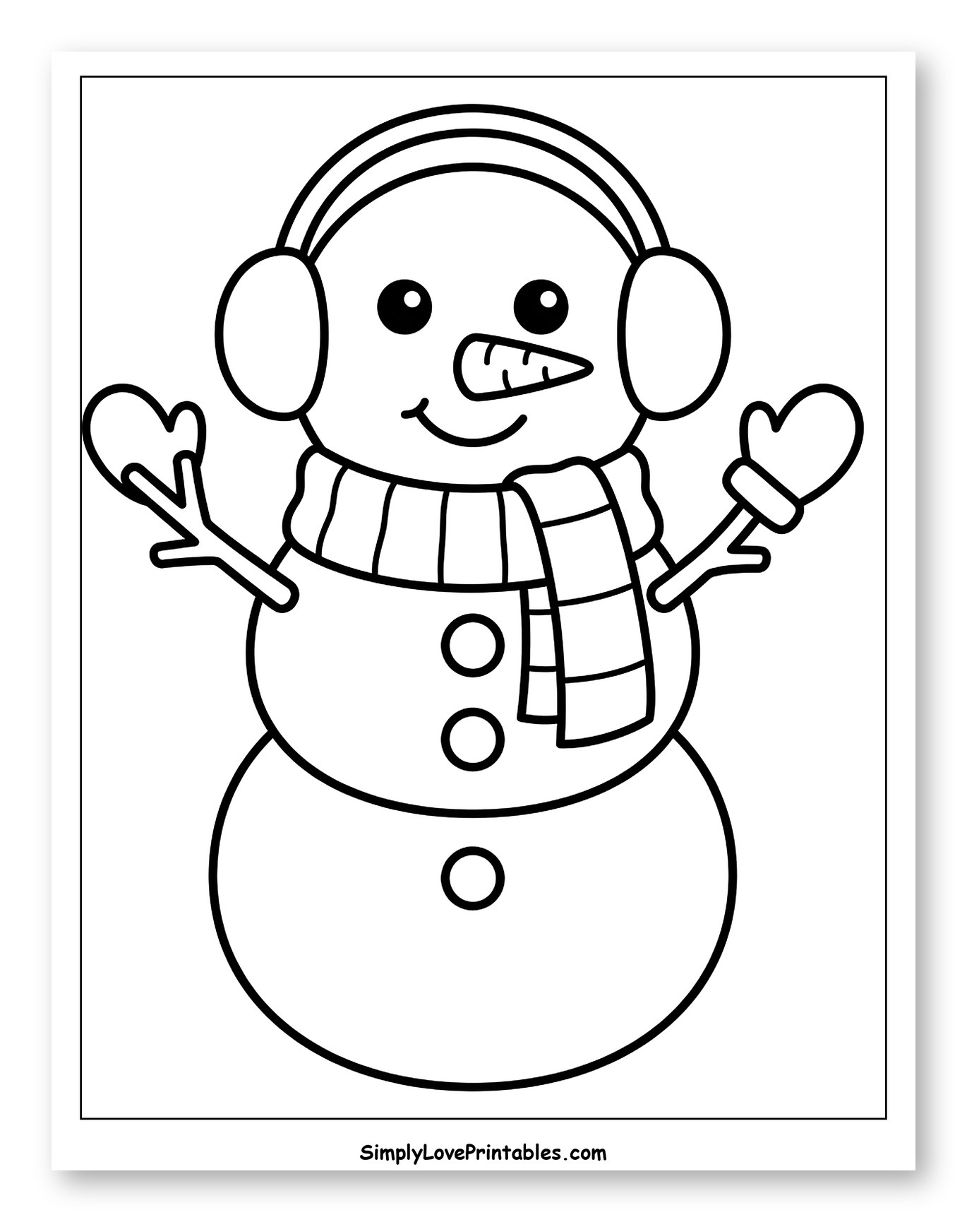 Smiling Winter Snowman with Cozy Earmuffs to Color for Toddlers