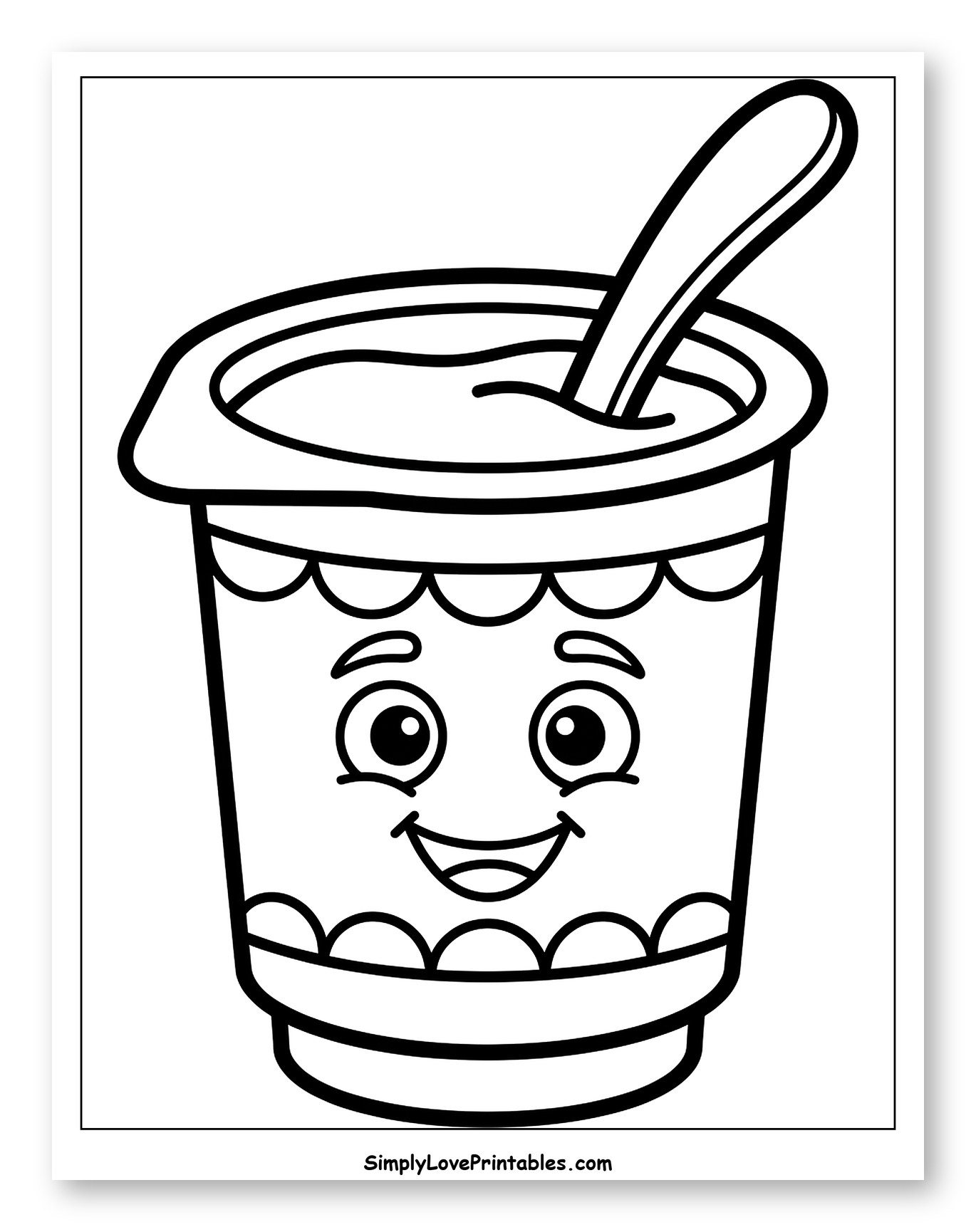 Smiling Yogurt Cup with Spoon Coloring Page for Toddlers