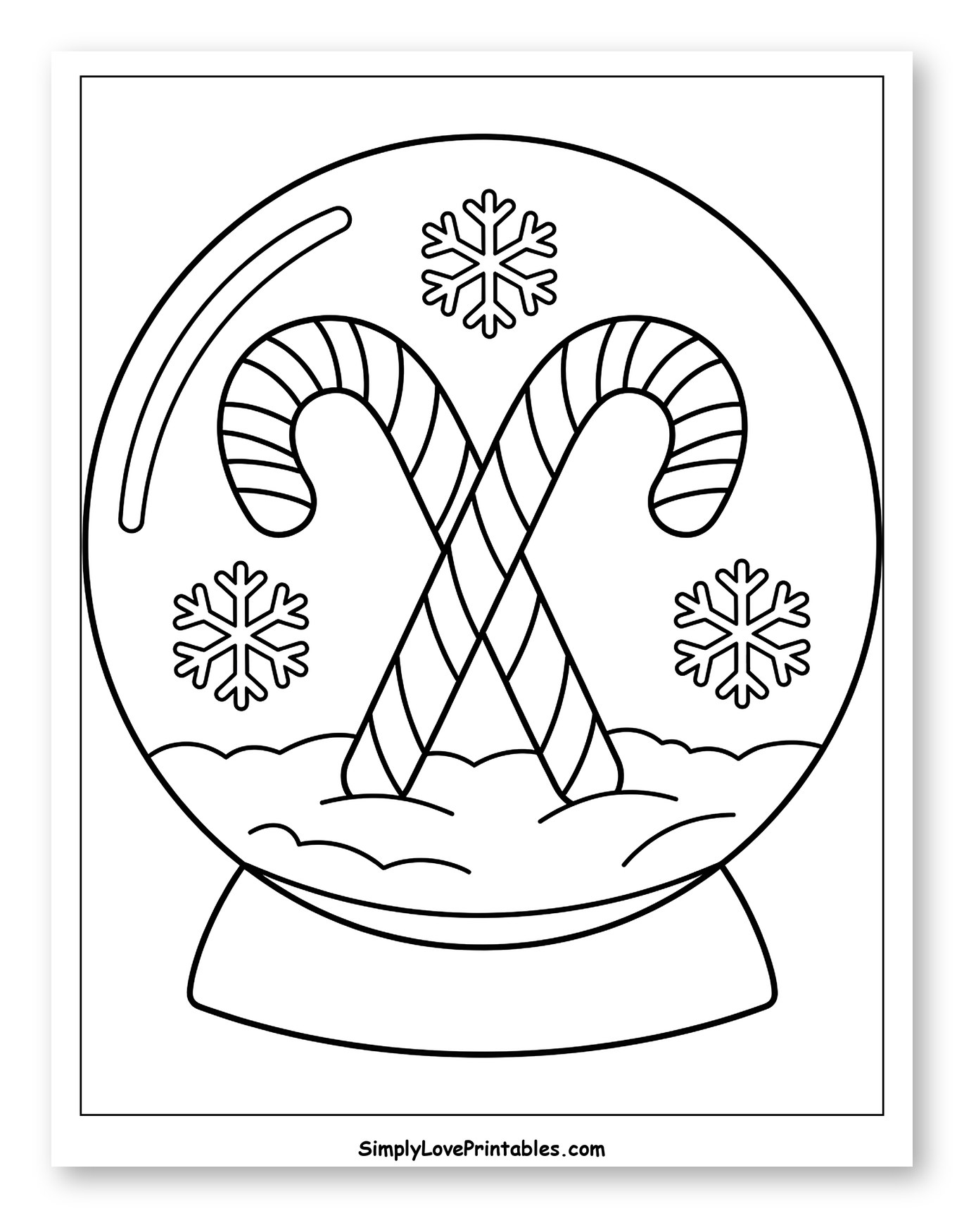 Snow Globe with Crossed Candy Canes and Snowflakes