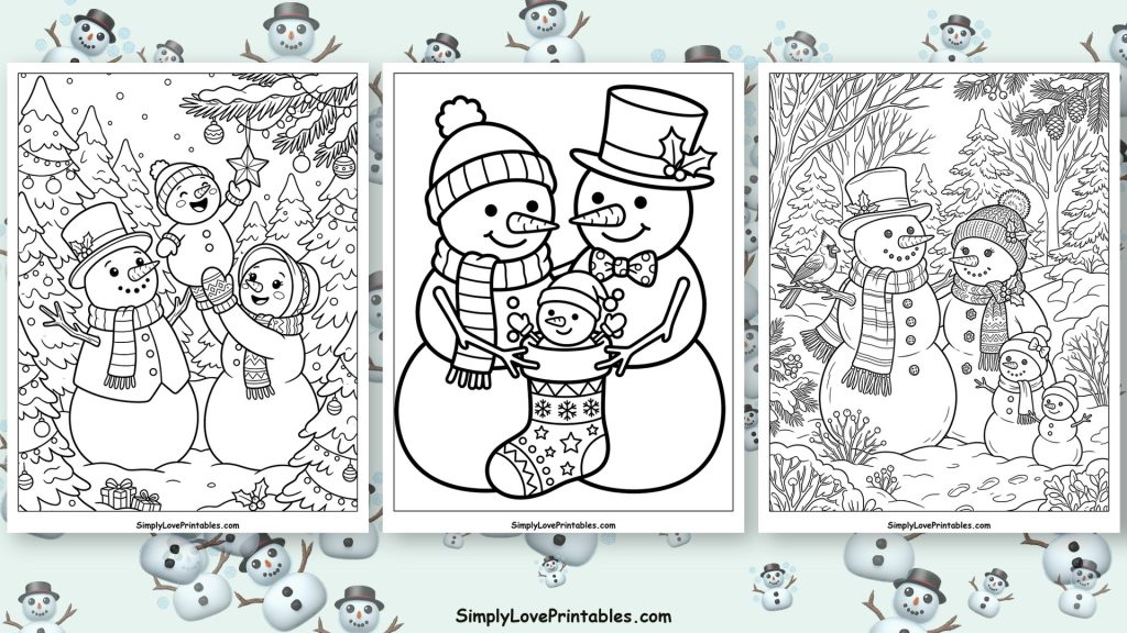 Snowman family coloring pages featured image
