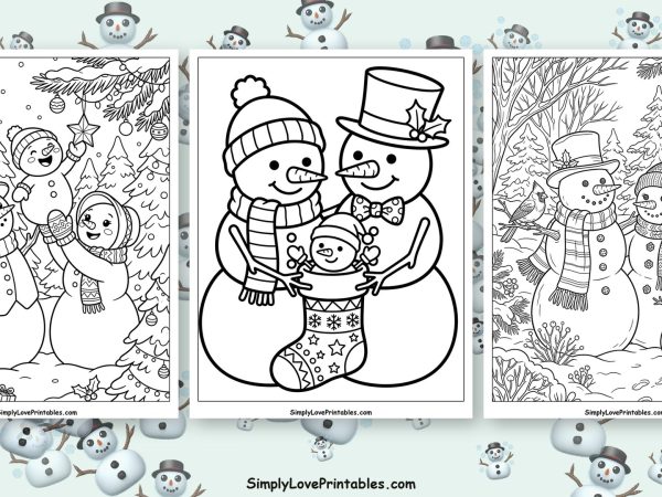 Snowman family coloring pages featured image