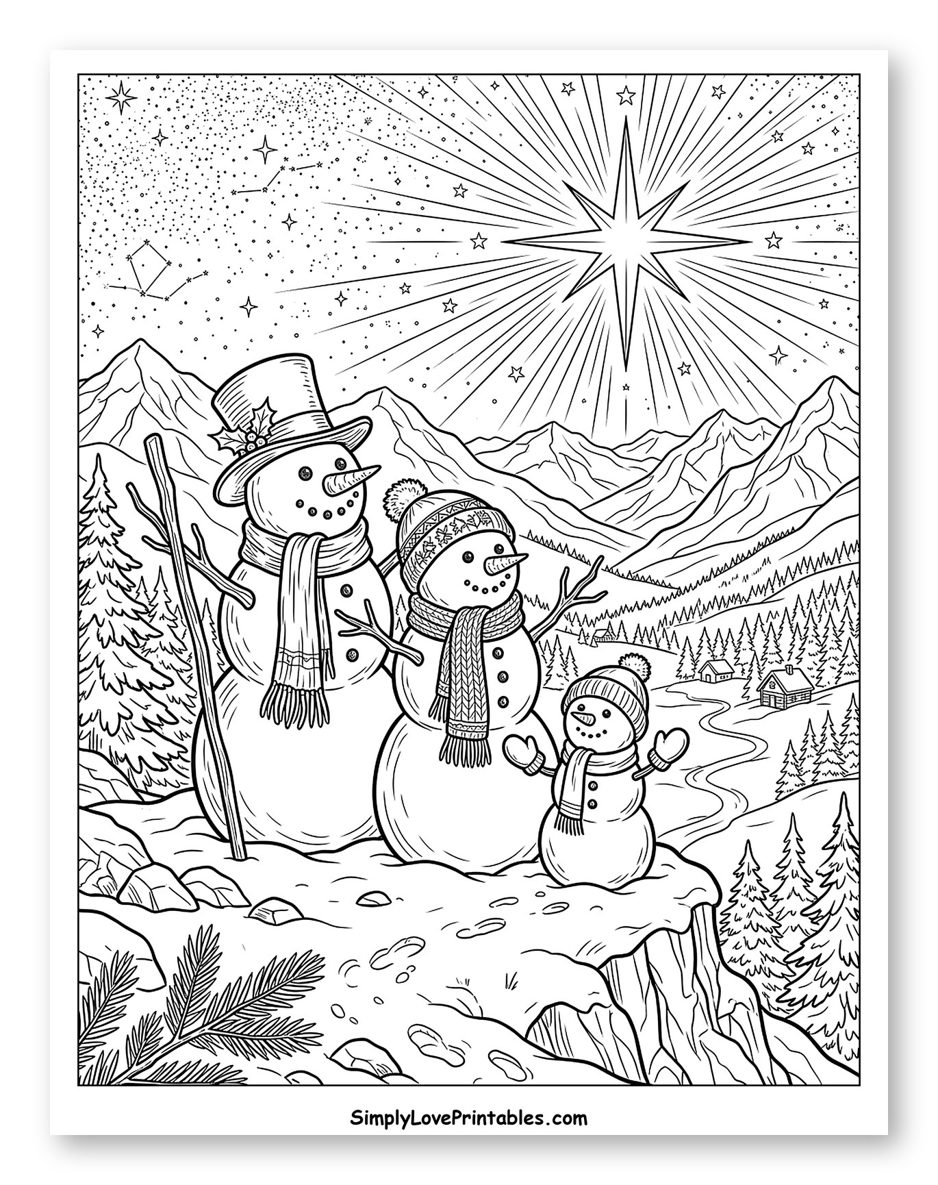 Snowman Family Under a Shining Winter Star
