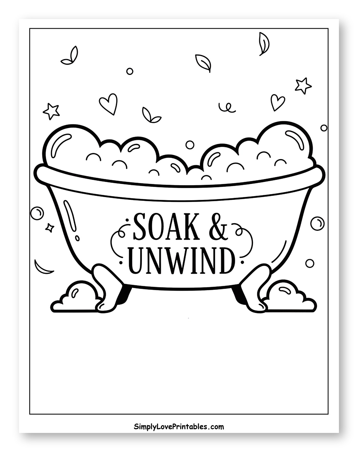 Soak & Unwind Bathtub with Bubbles Coloring Page for Adults