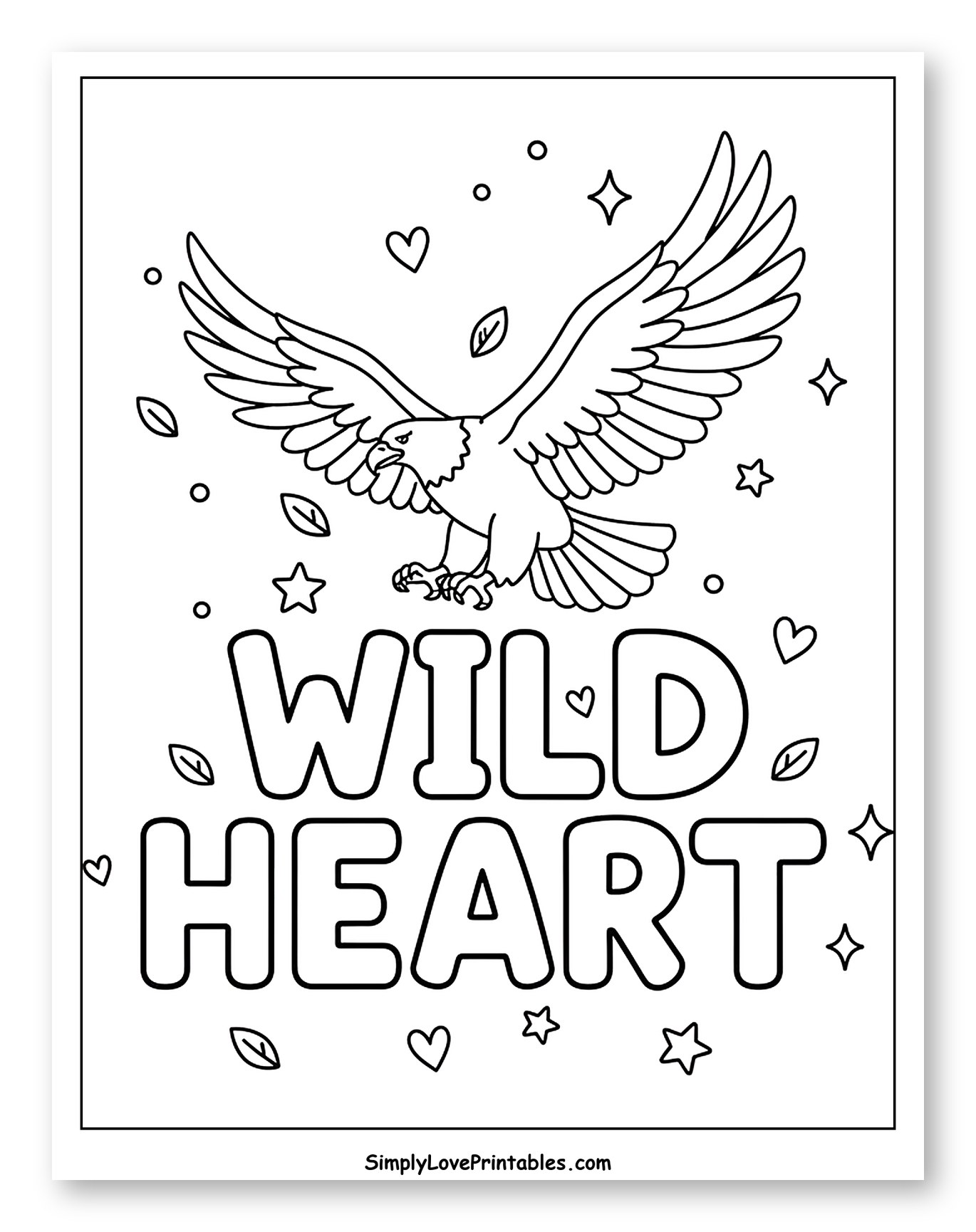 Soaring Eagle with Wild Heart Message to Color for Adults