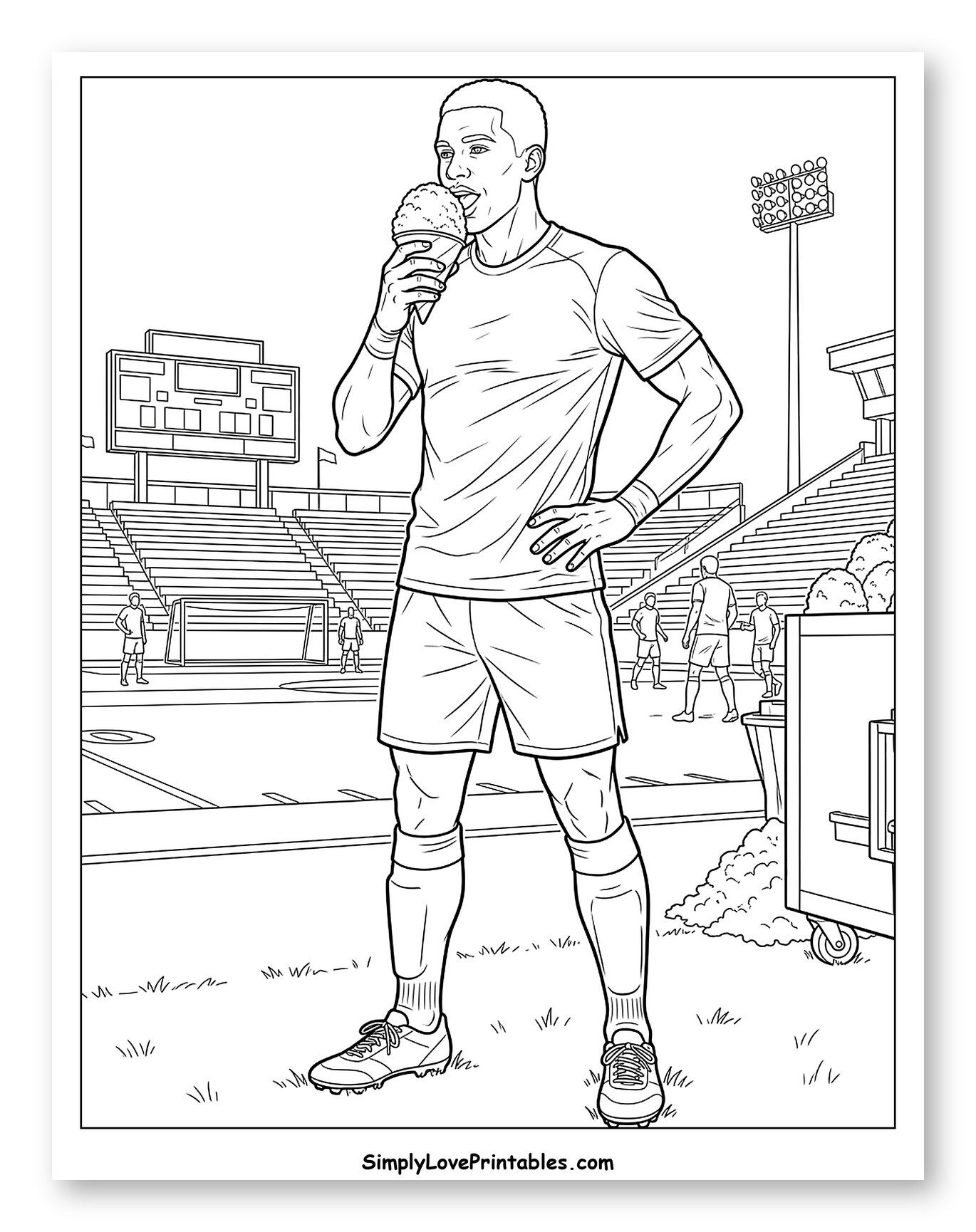 Soccer Player with Snow Cone in Stadium