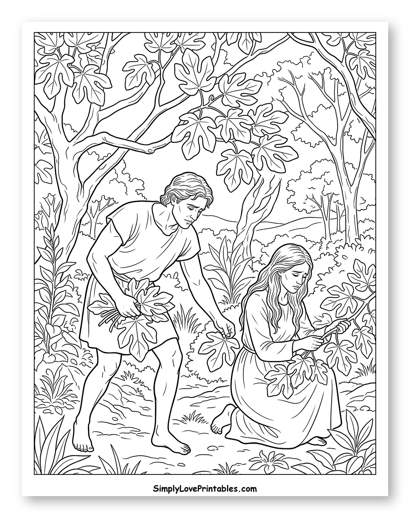 Sorrowful Adam and Eve Gathering Fig Leaves