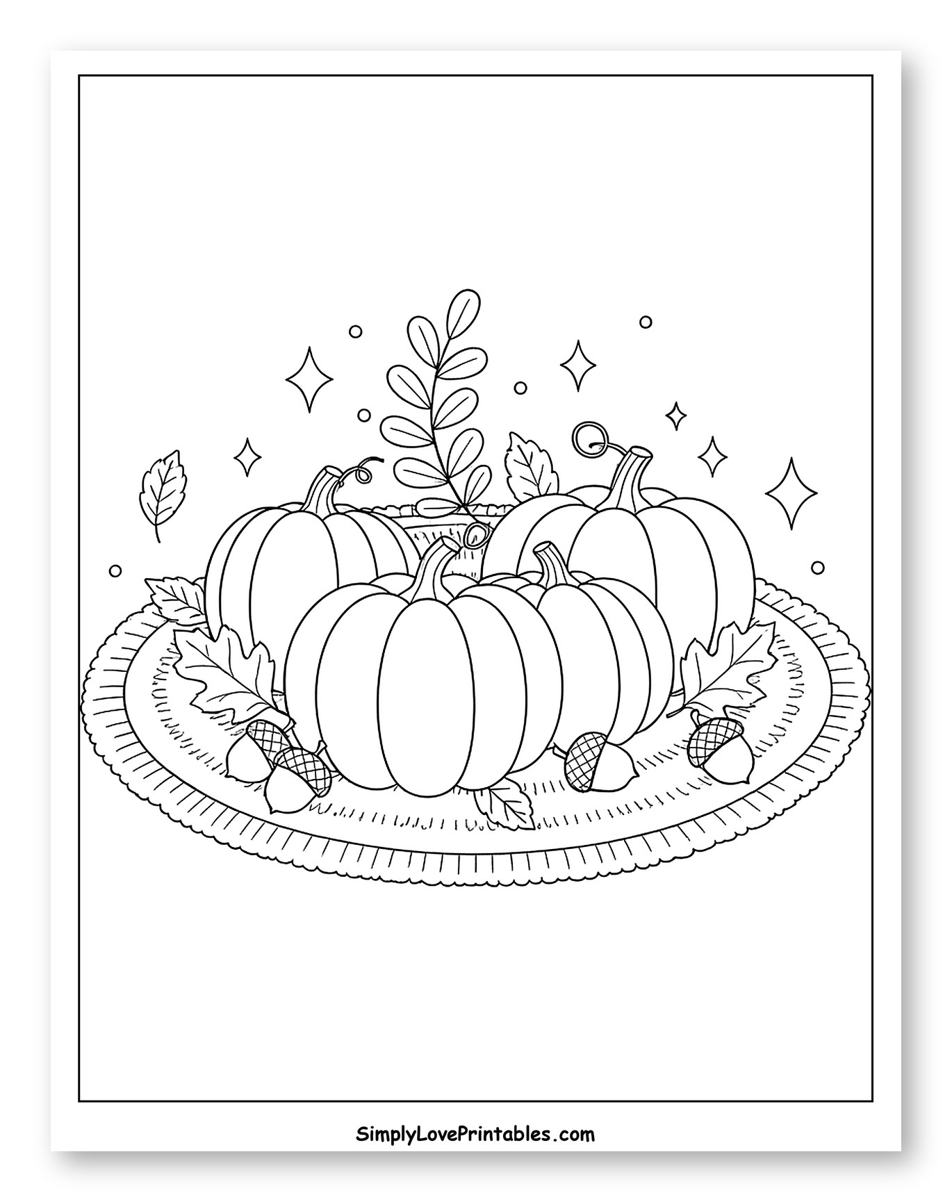 Sparkling Autumn Pumpkins on a Decorative Rug Coloring Page for Adults