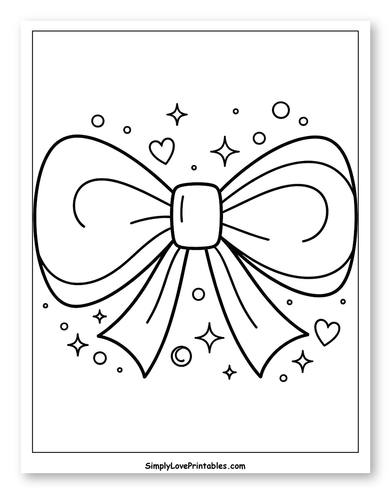 Sparkling Bow with Stars and Hearts Coloring Sheet for Adults
