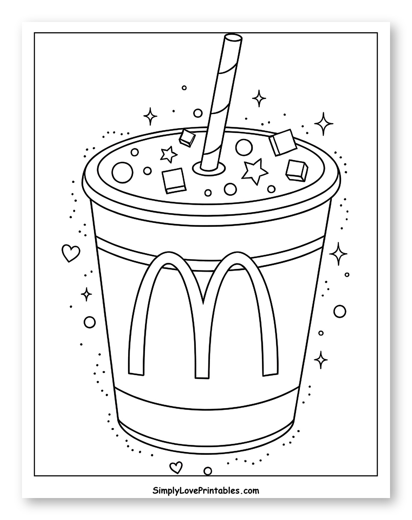 Sparkling McDonald's Drink with Confetti Coloring Sheet for Adults