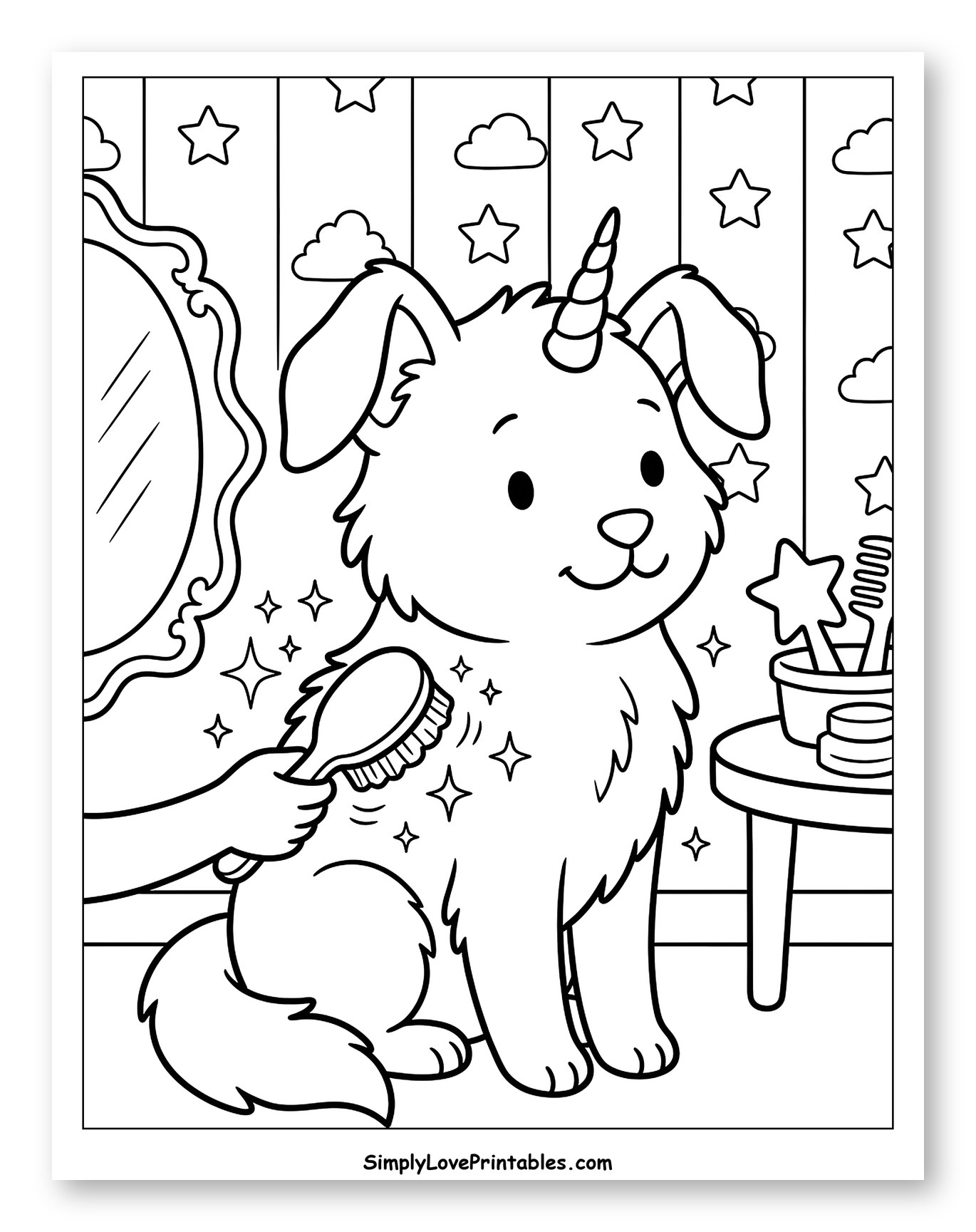 Sparkly Unicorn Dog Getting Brushed