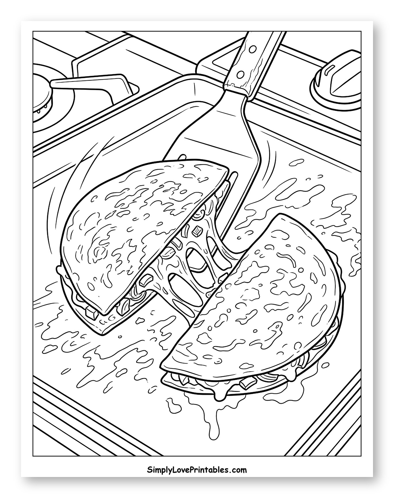 Spatula Flipping Cheesy Quesadilla on a Griddle