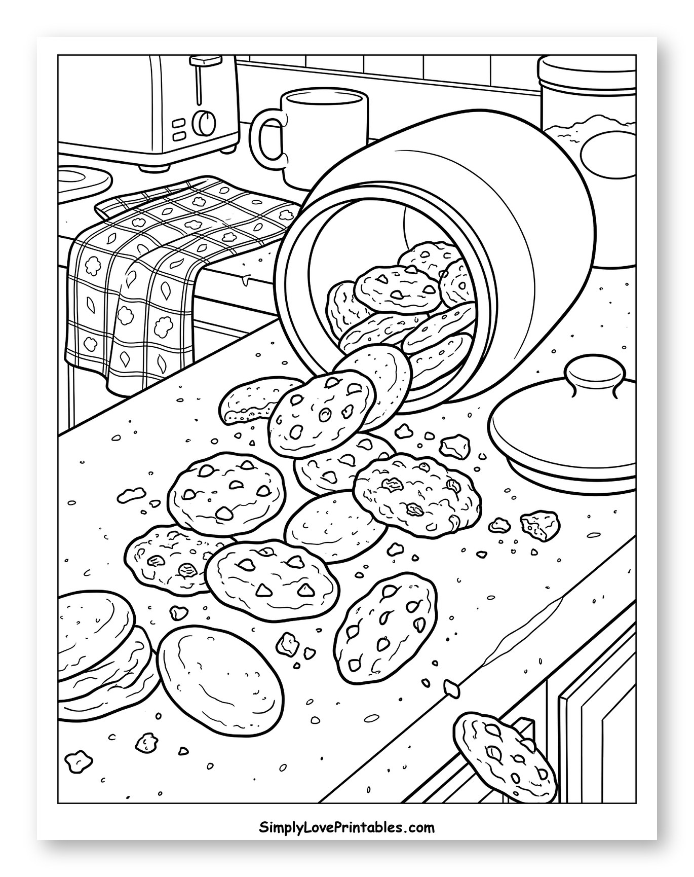 Spilled Cookies on Kitchen Countertop to Color