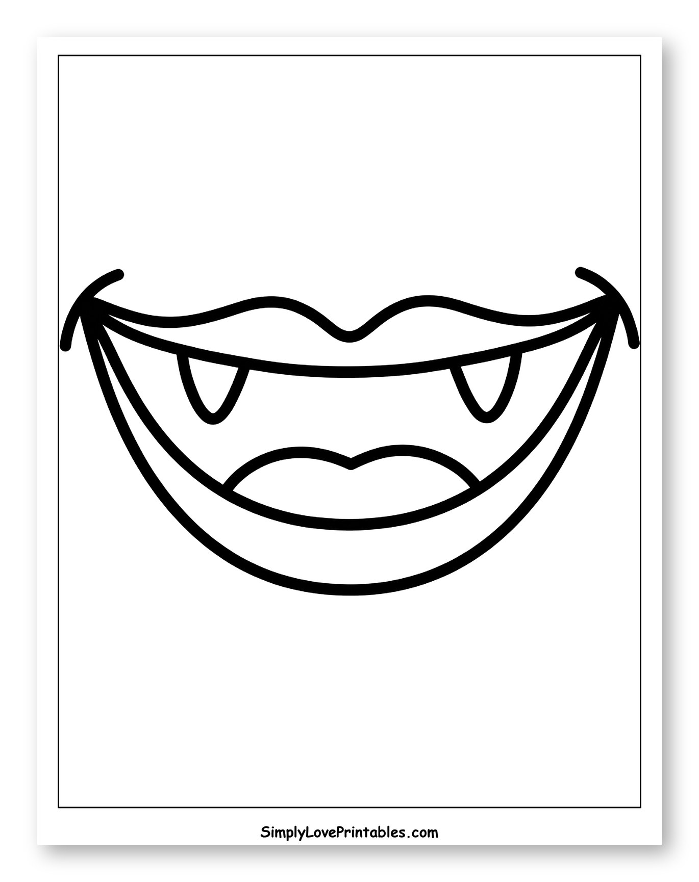 Spooky Cartoon Vampire Mouth with Fangs to Color for Toddlers