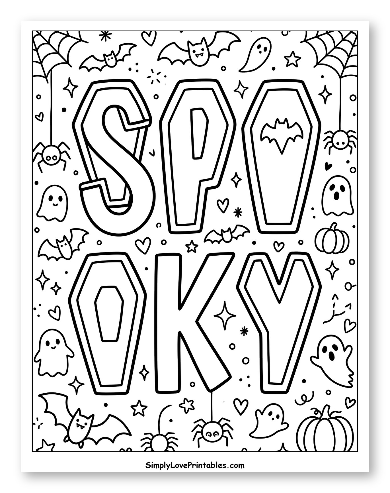 Spooky Coffin Word and Halloween Characters