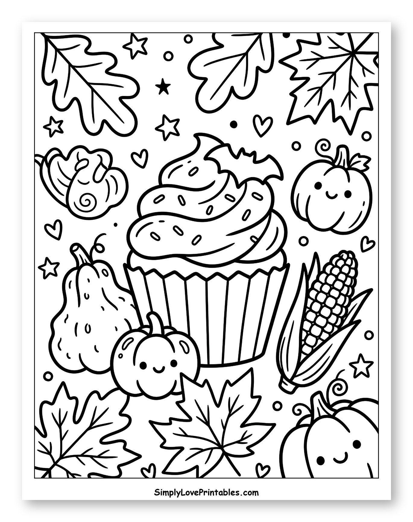 Spooky Cupcake with Autumn Leaves and Pumpkins