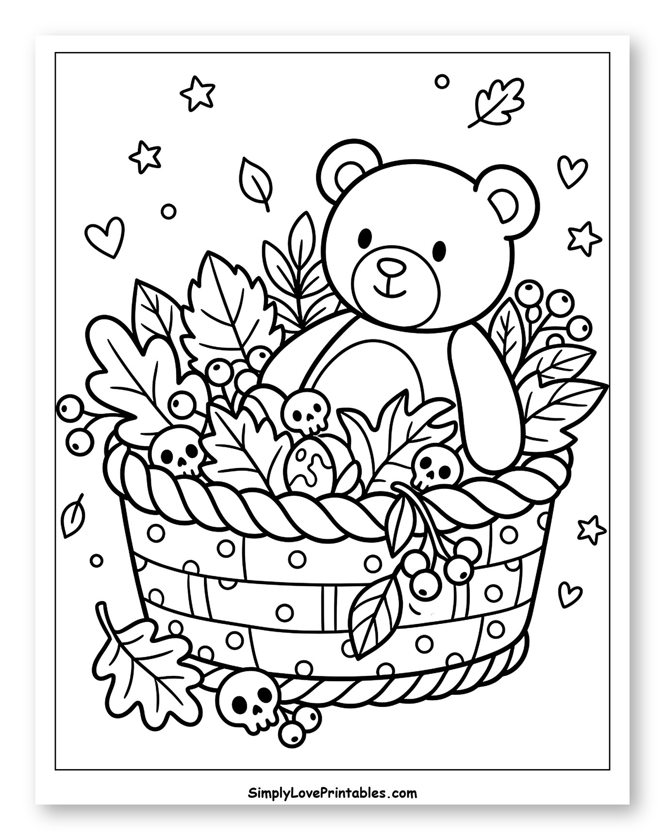 Spooky Cute Teddy Bear in Fall Basket