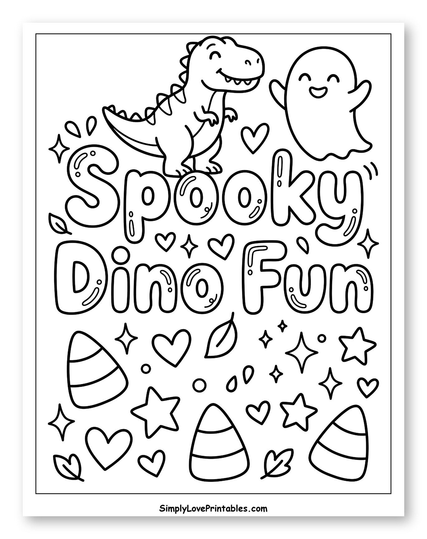Spooky Dino Fun with Ghost and Candy Corn Coloring Sheet for Adults