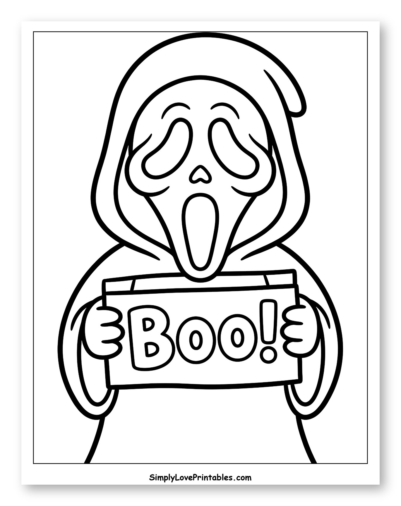 Spooky Ghostface Holding a 'Boo!' Sign